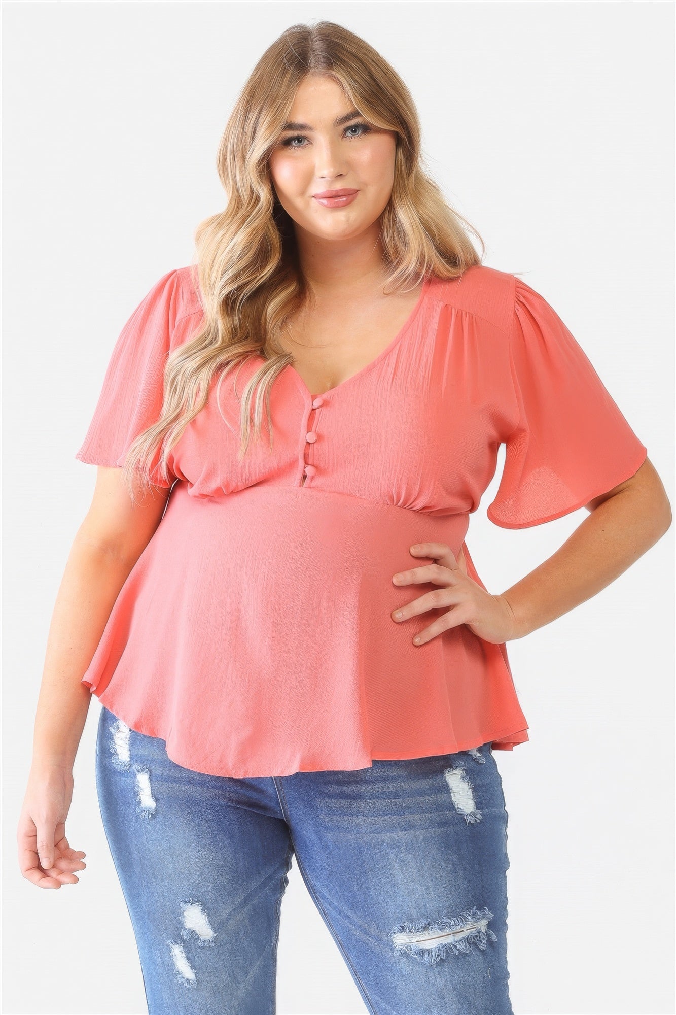 Plus Tie Detail Flare Top - ThingsWeUseAndLove 