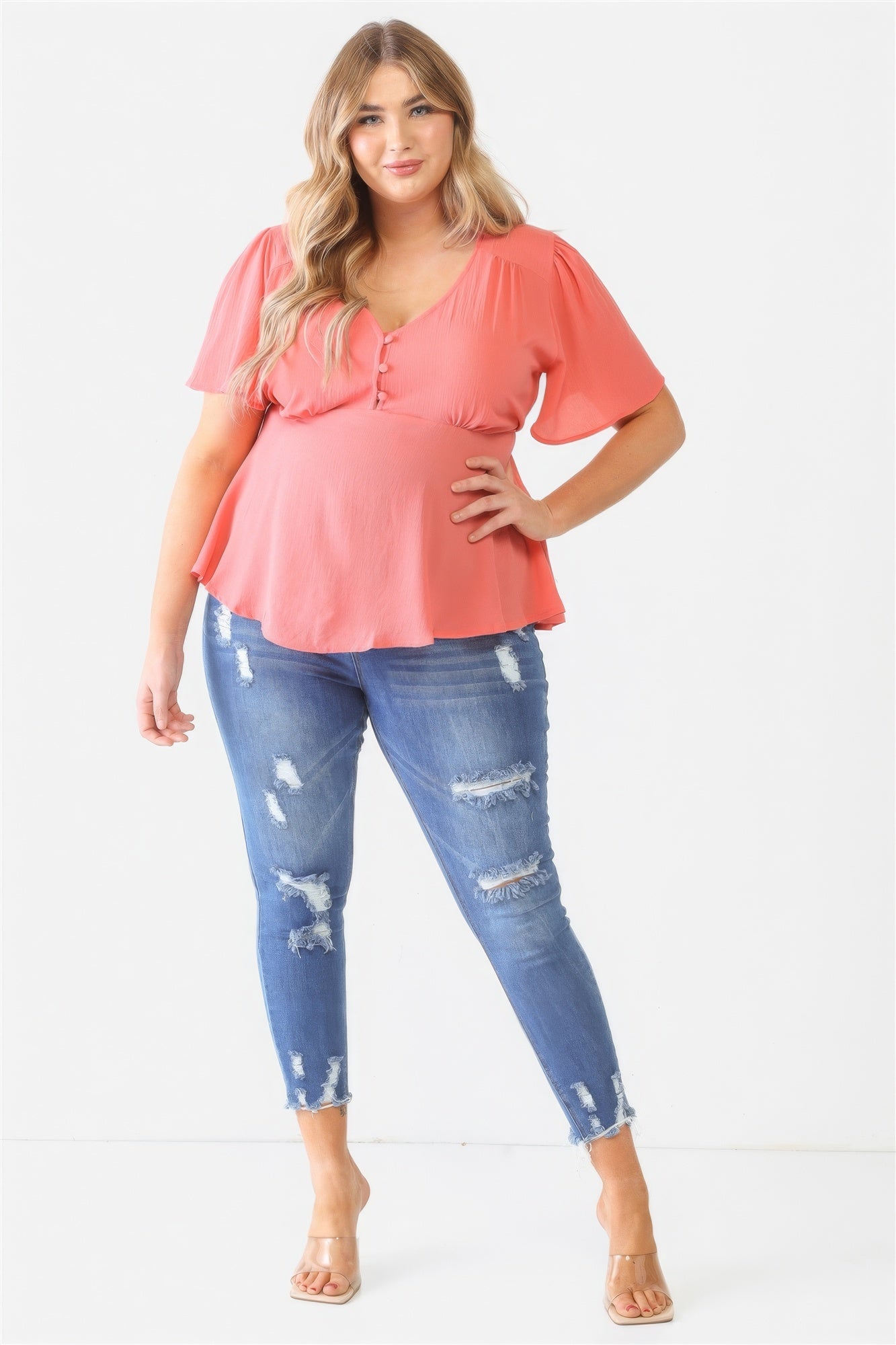 Plus Tie Detail Flare Top - ThingsWeUseAndLove 