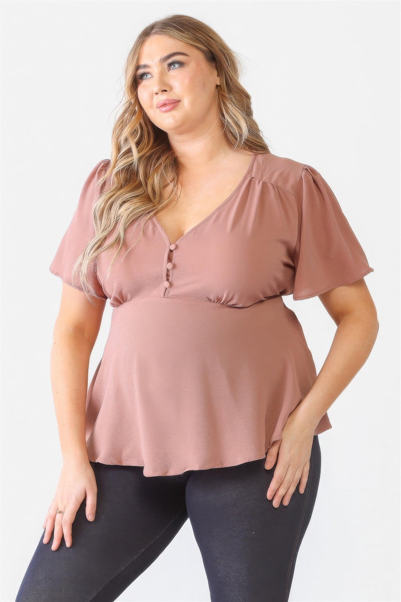 Plus Tie Detail Flare Top - ThingsWeUseAndLove 