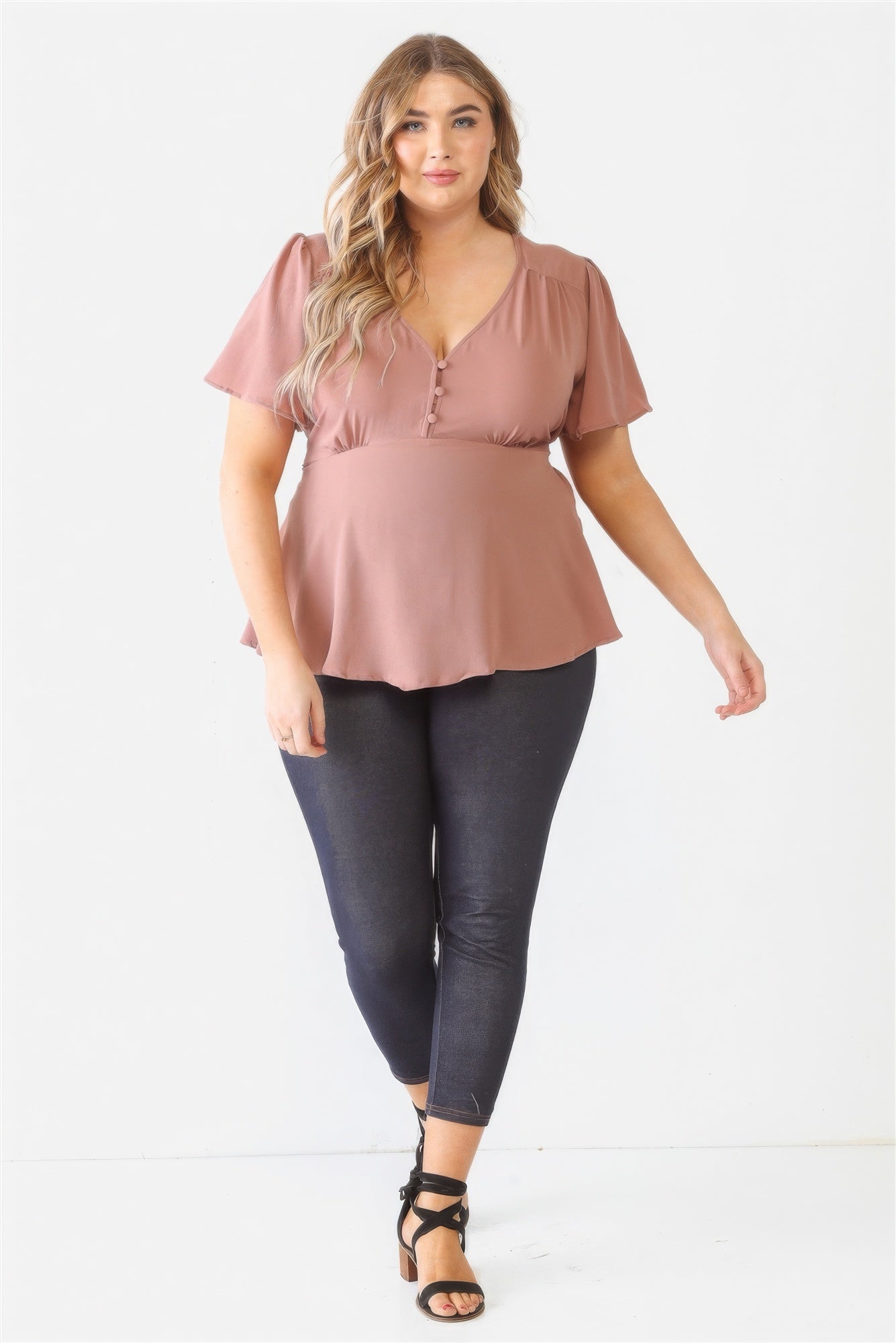 Plus Tie Detail Flare Top - ThingsWeUseAndLove 