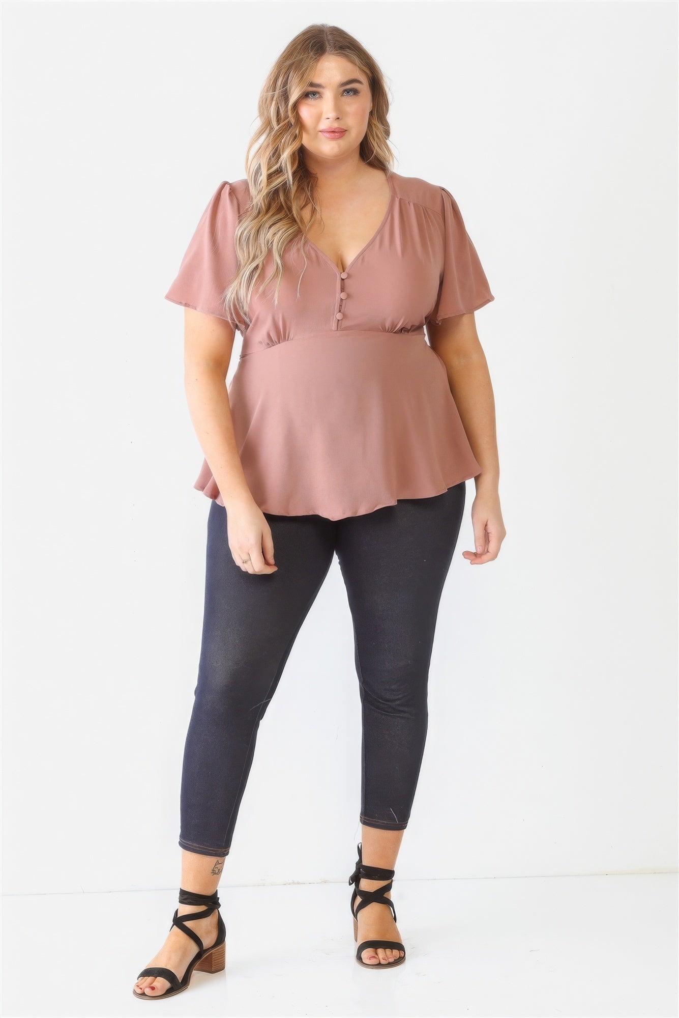 Plus Tie Detail Flare Top - ThingsWeUseAndLove 