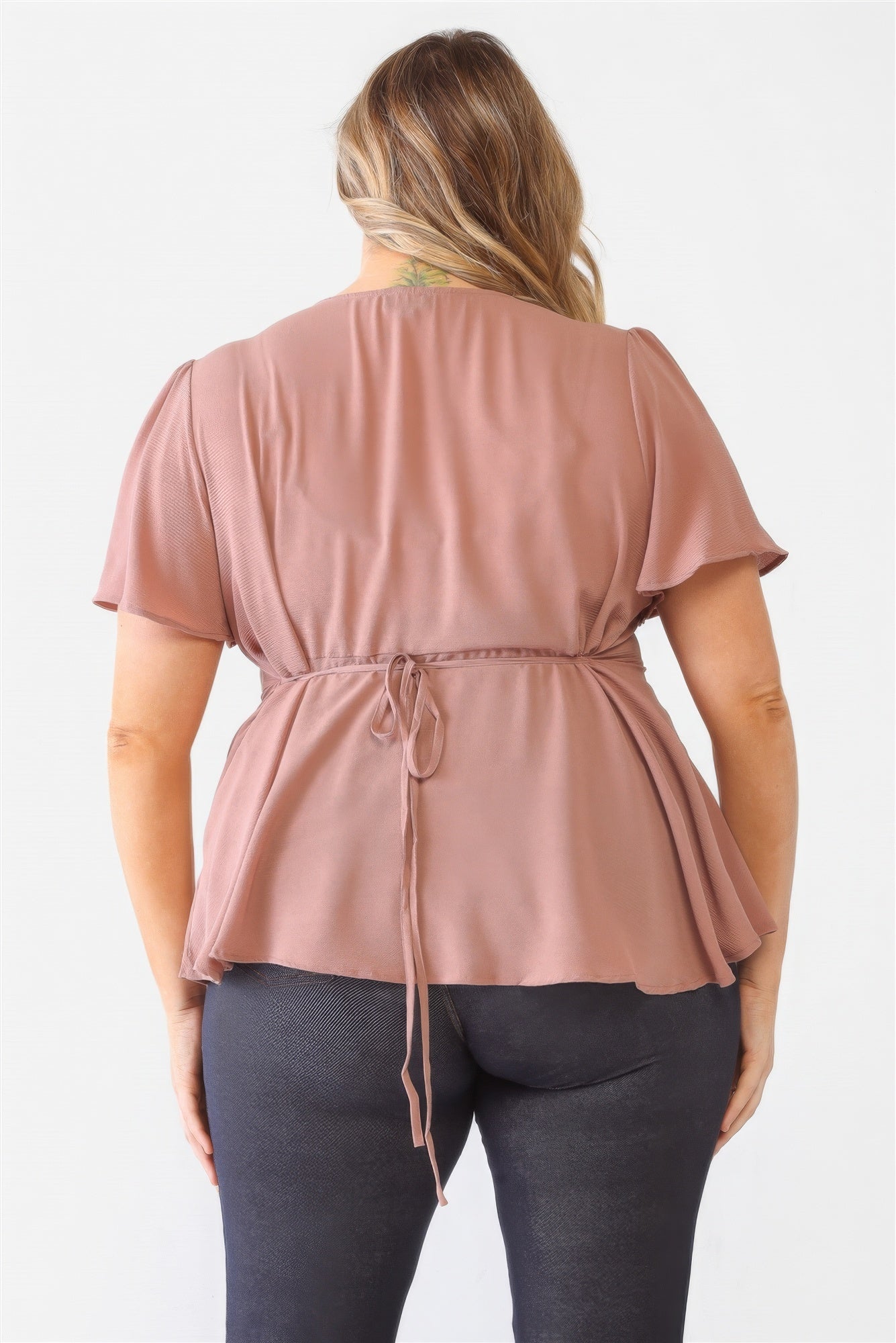 Plus Tie Detail Flare Top - ThingsWeUseAndLove 