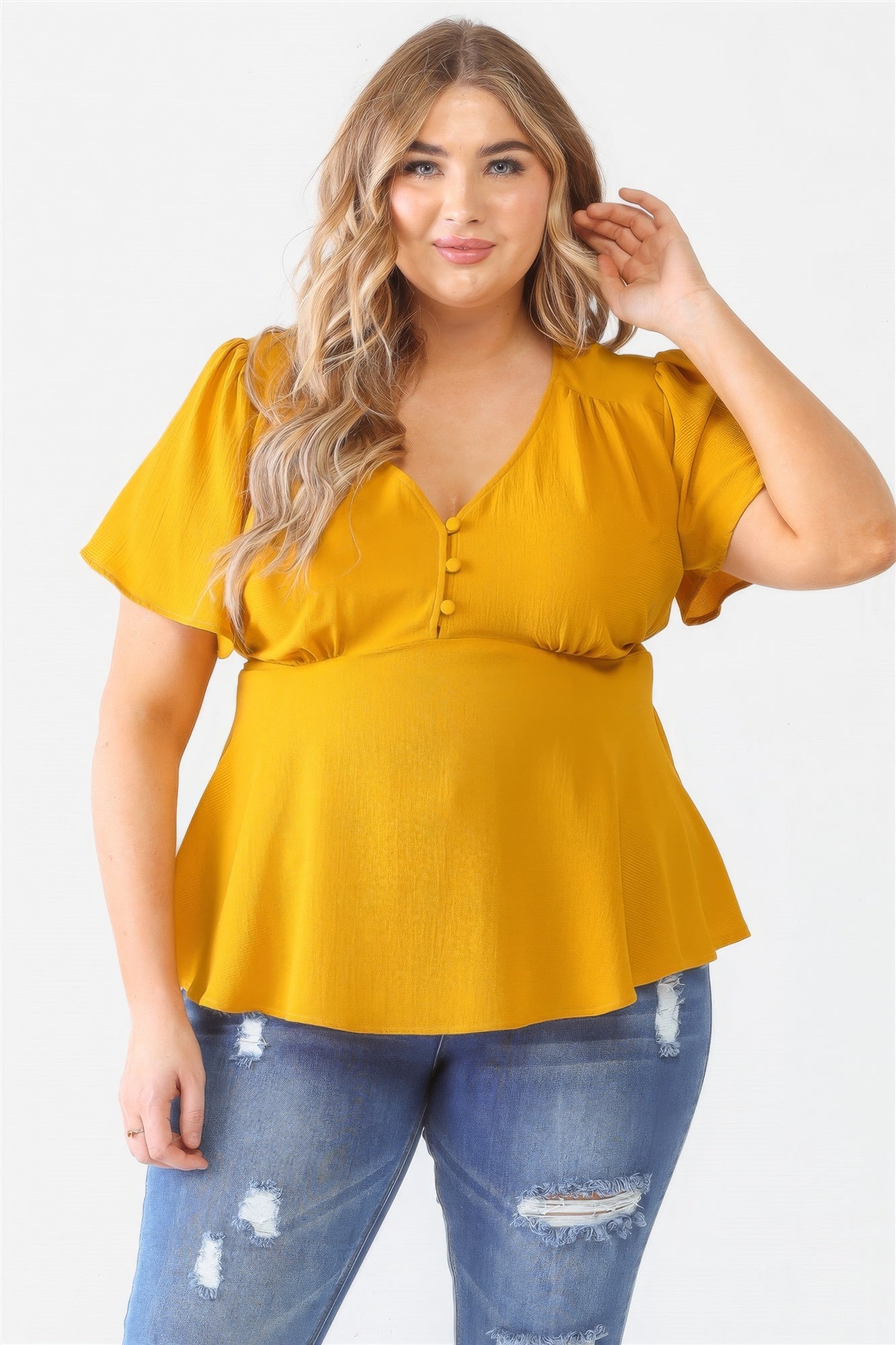 Plus Tie Detail Flare Top - ThingsWeUseAndLove 