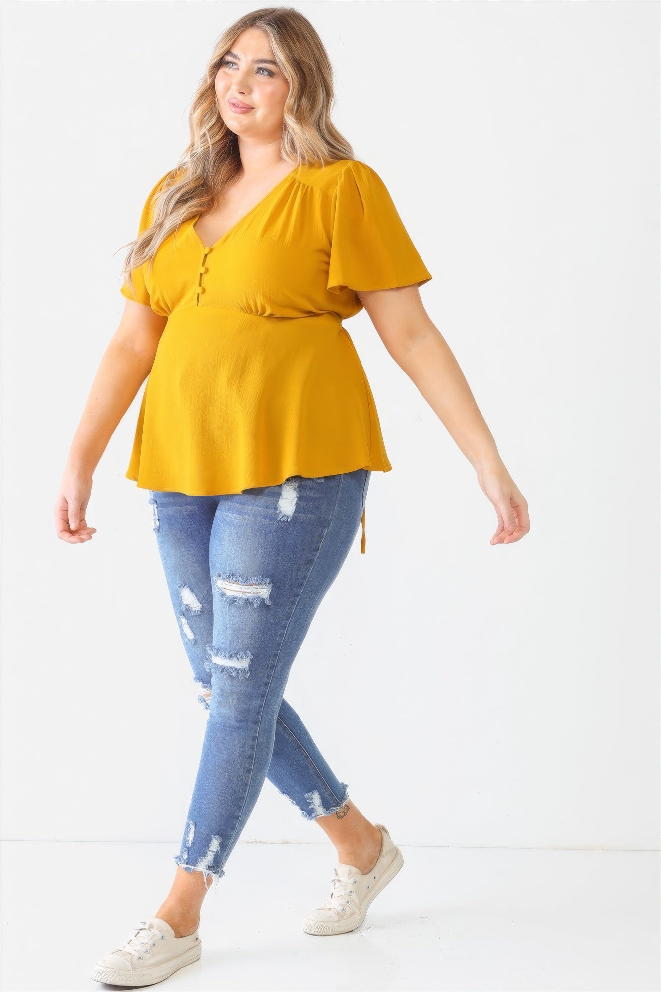 Plus Tie Detail Flare Top - ThingsWeUseAndLove 