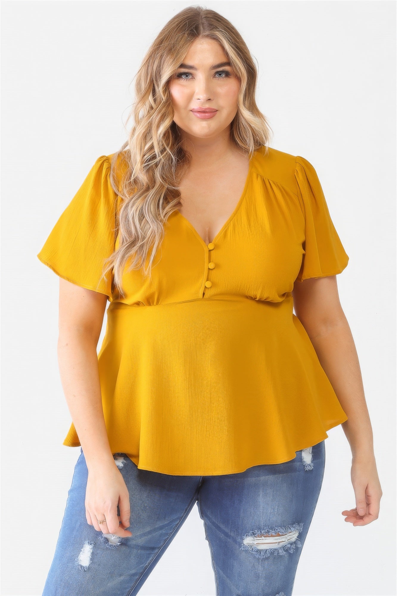 Plus Tie Detail Flare Top - ThingsWeUseAndLove 