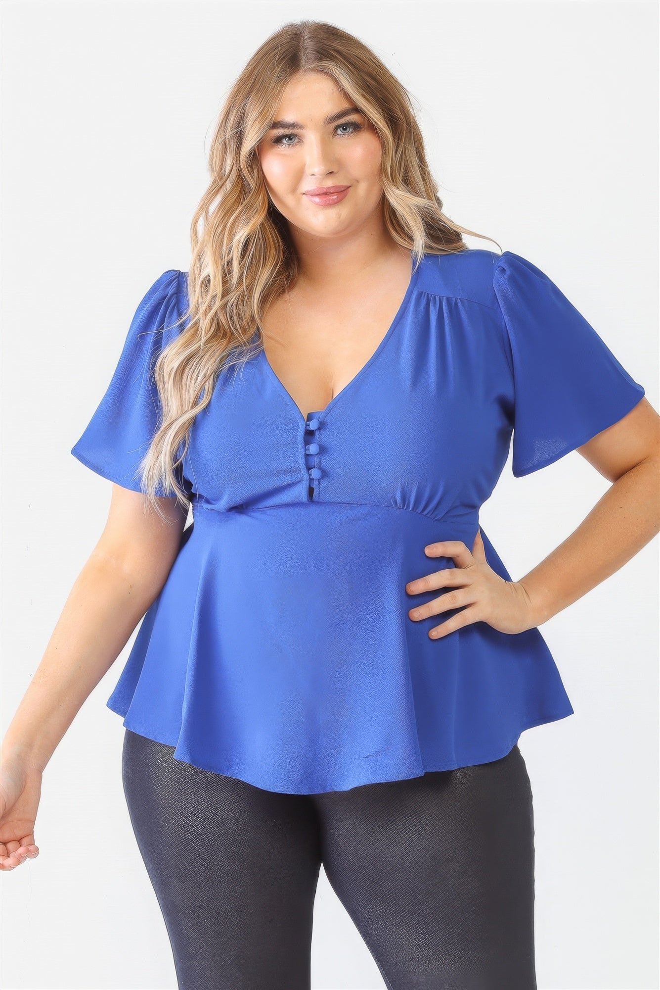 Plus Tie Detail Flare Top - ThingsWeUseAndLove 