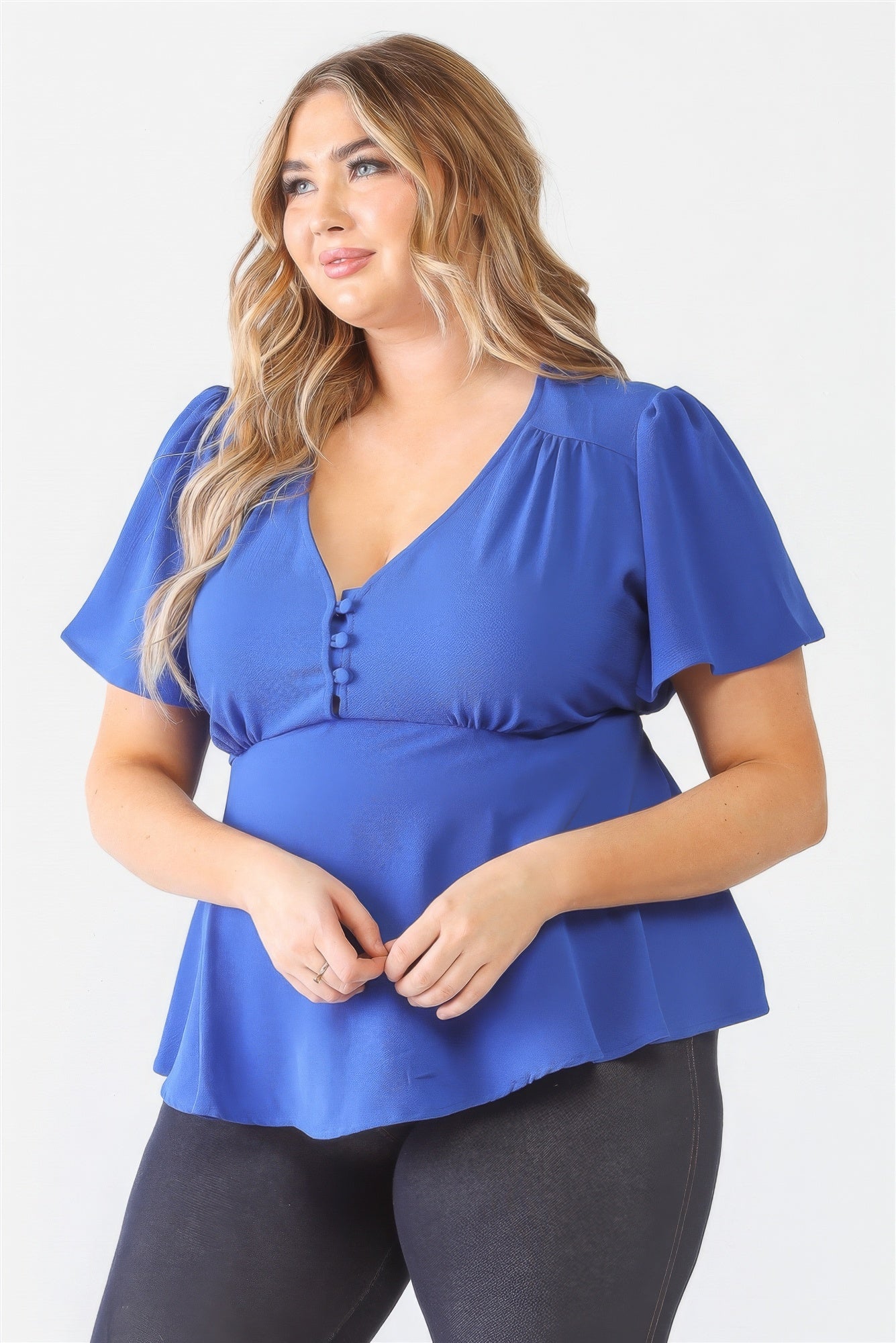 Plus Tie Detail Flare Top - ThingsWeUseAndLove 