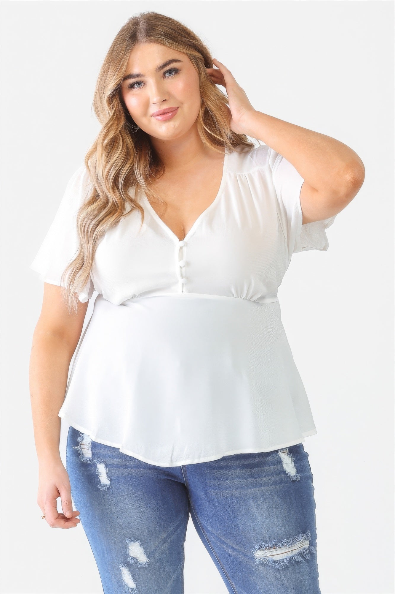 Plus Tie Detail Flare Top - ThingsWeUseAndLove 