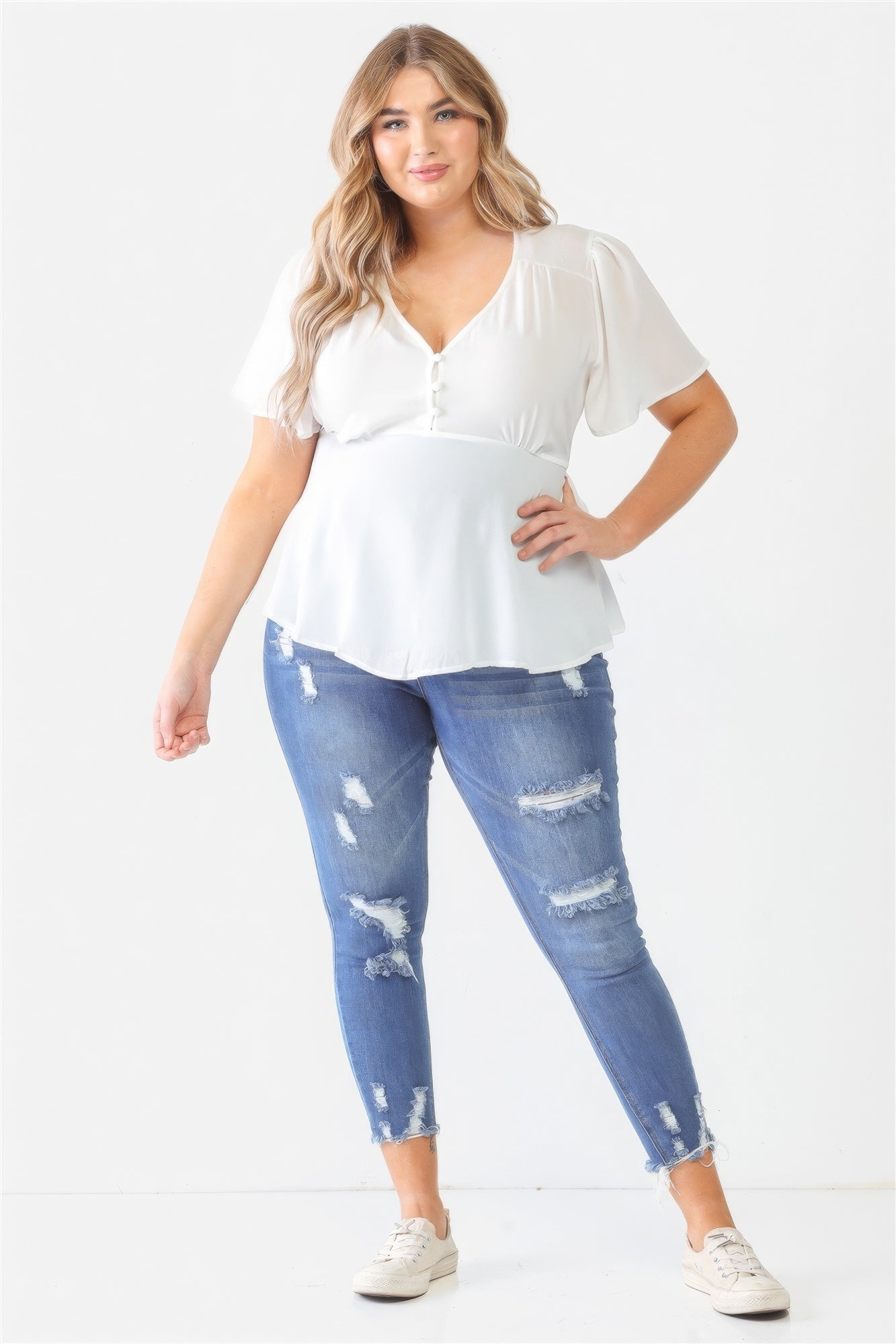 Plus Tie Detail Flare Top - ThingsWeUseAndLove 