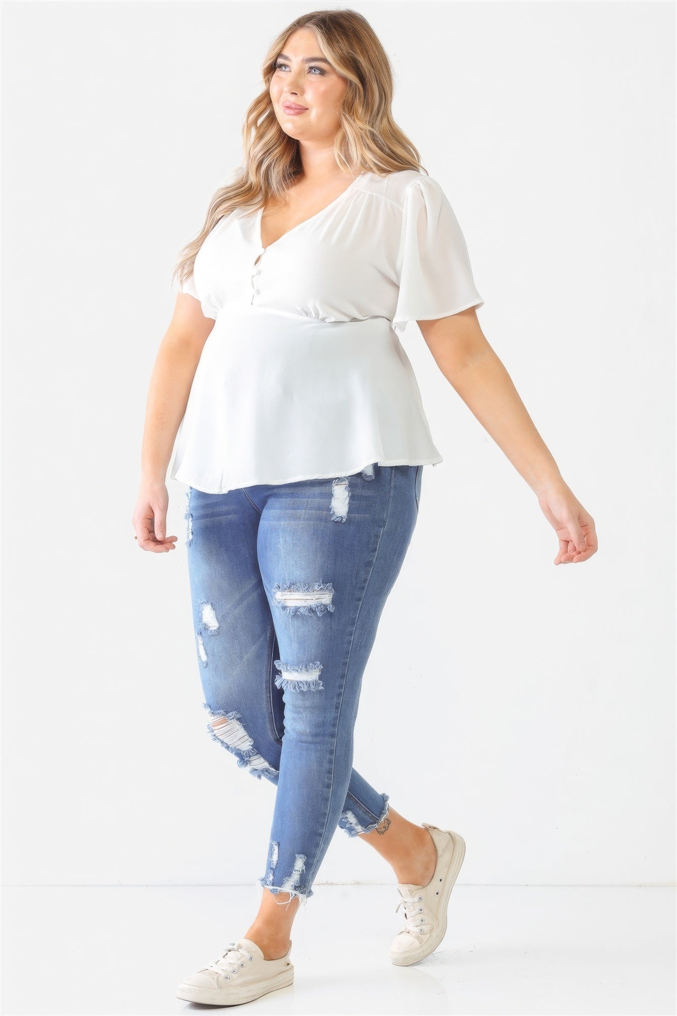 Plus Tie Detail Flare Top - ThingsWeUseAndLove 