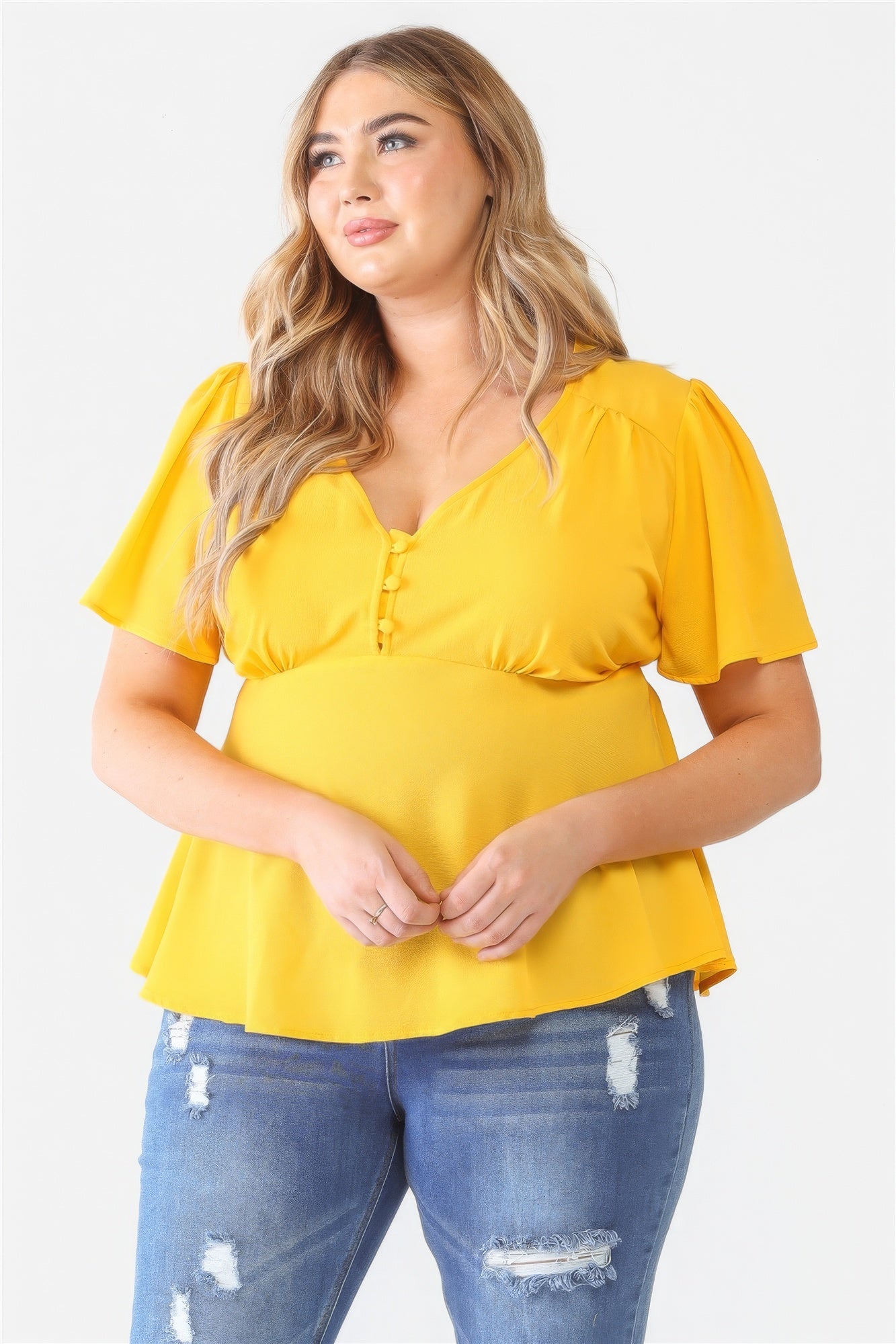 Plus Tie Detail Flare Top - ThingsWeUseAndLove 