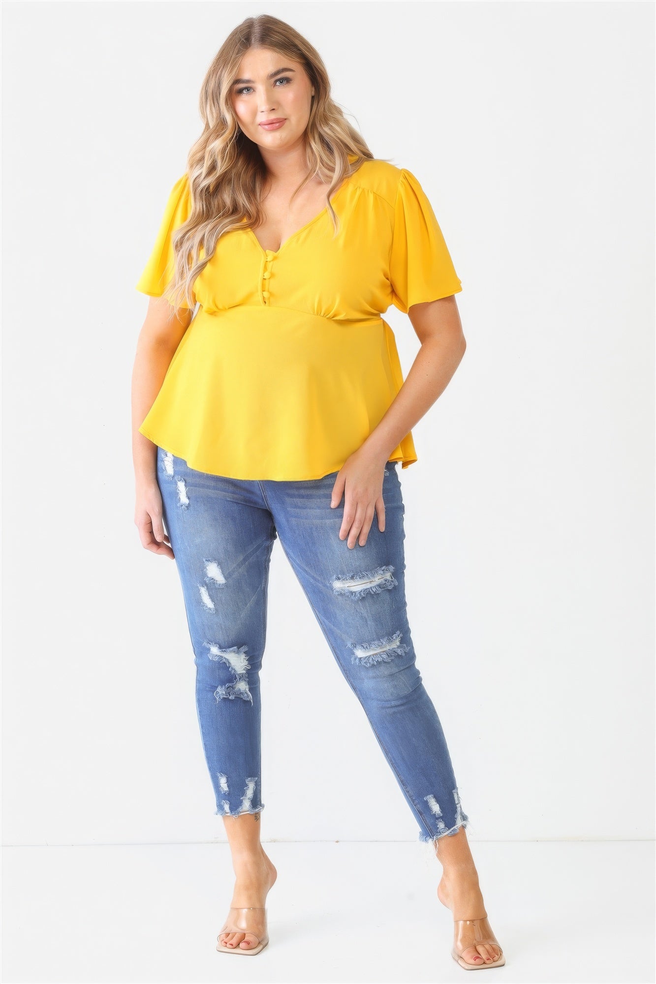 Plus Tie Detail Flare Top - ThingsWeUseAndLove 