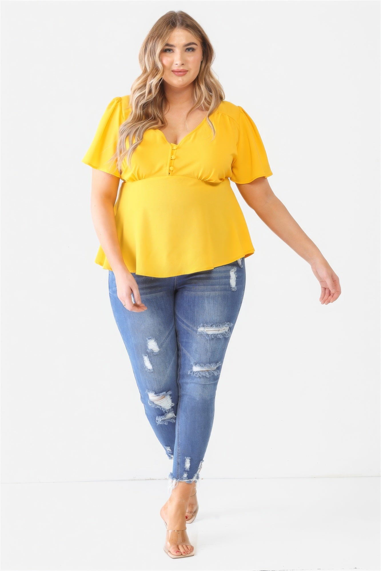 Plus Tie Detail Flare Top - ThingsWeUseAndLove 