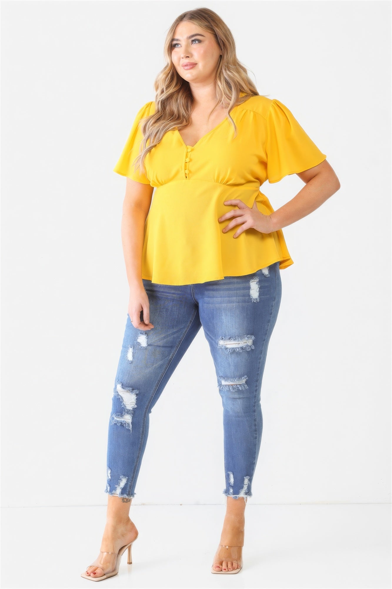 Plus Tie Detail Flare Top - ThingsWeUseAndLove 