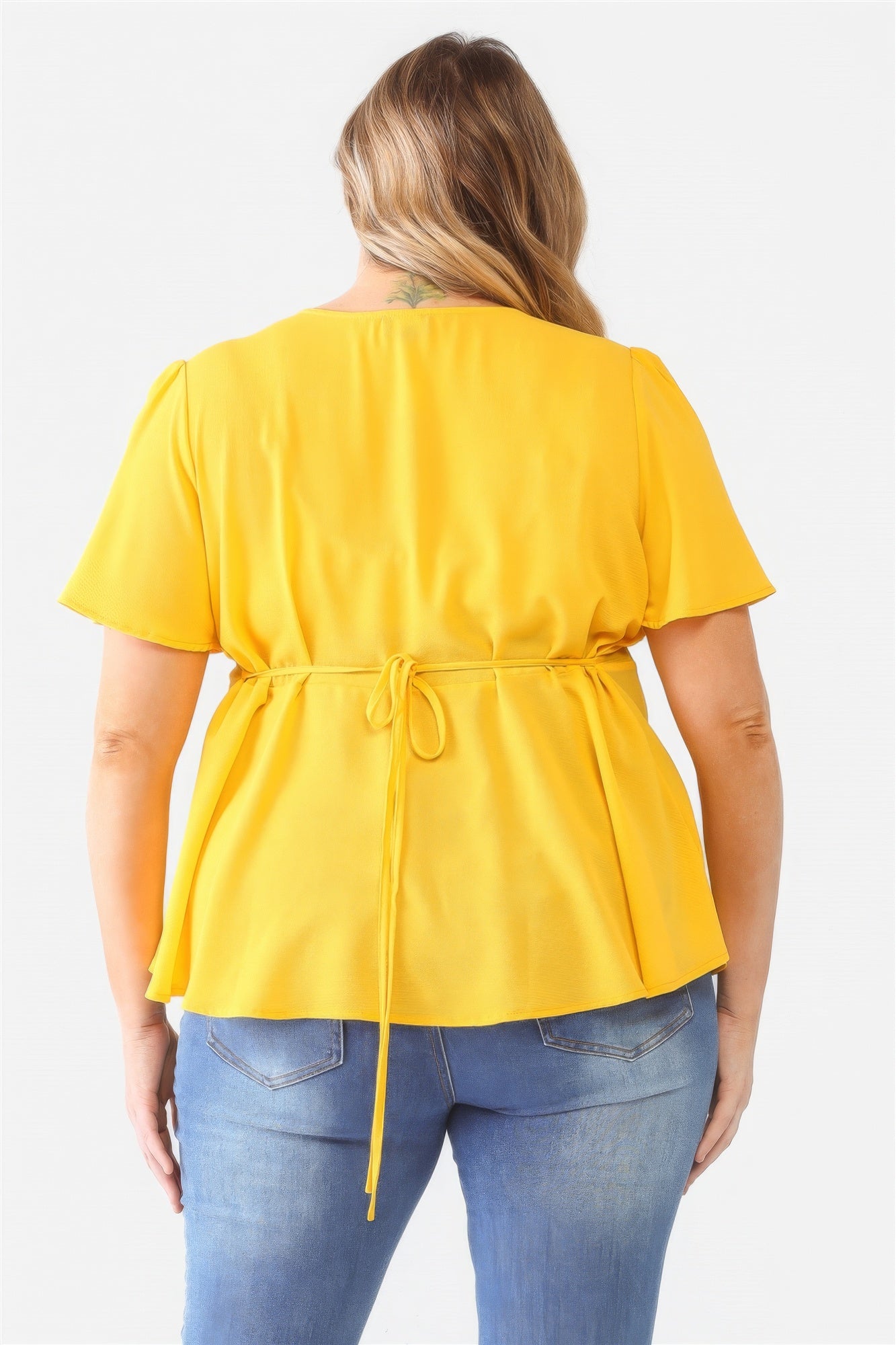 Plus Tie Detail Flare Top - ThingsWeUseAndLove 