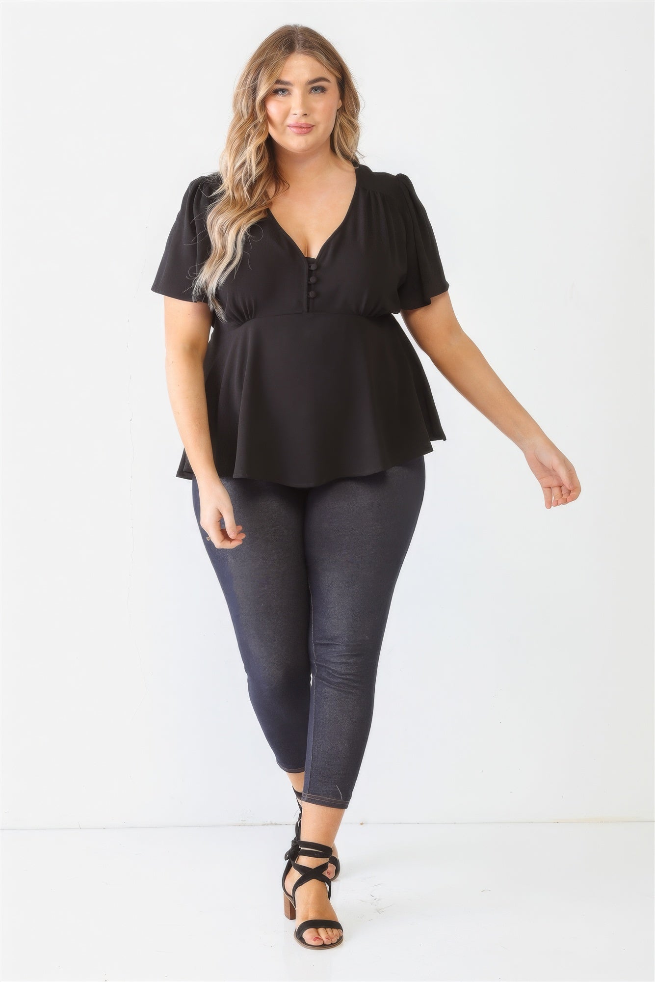 Plus Tie Detail Flare Top - ThingsWeUseAndLove 