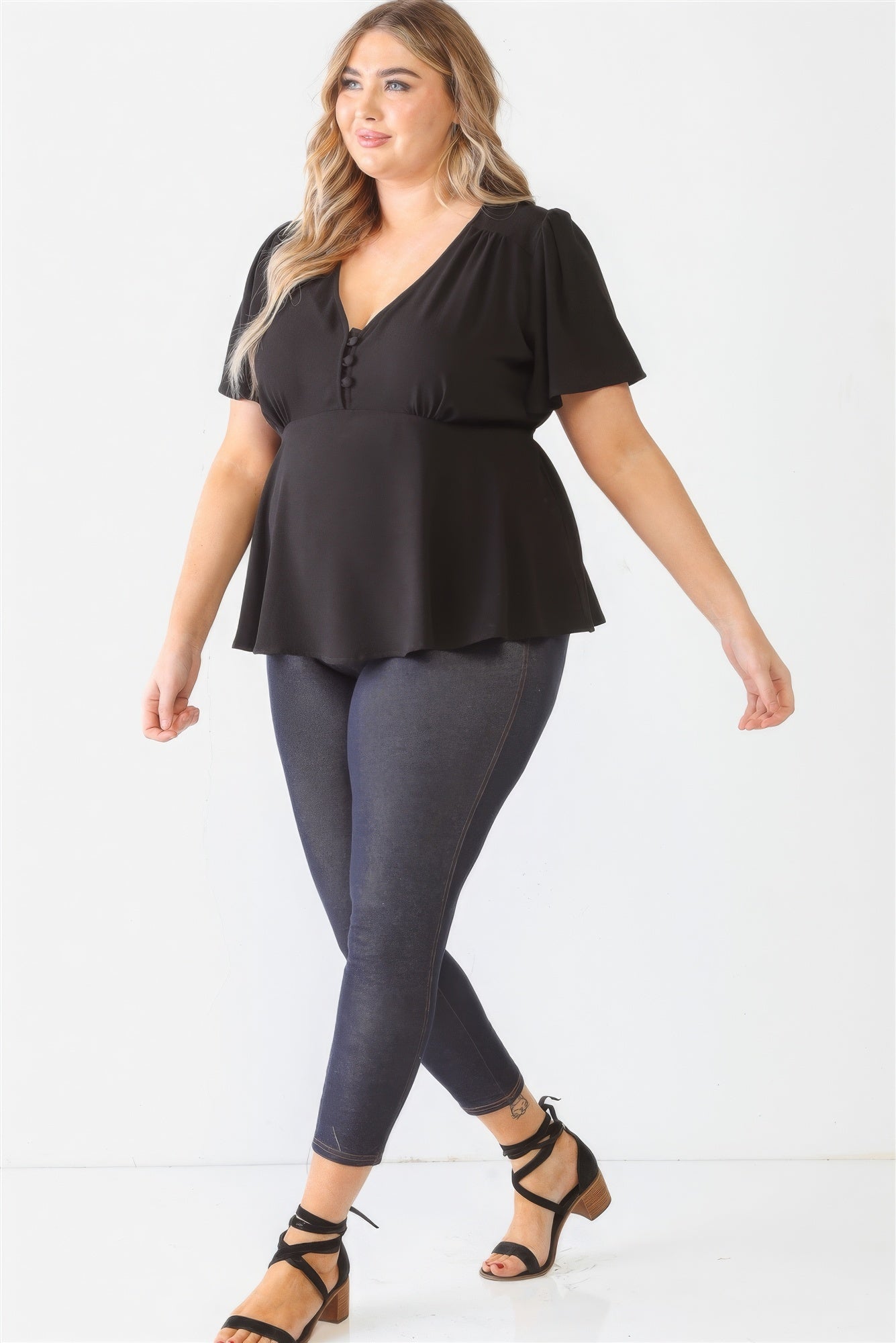 Plus Tie Detail Flare Top - ThingsWeUseAndLove 