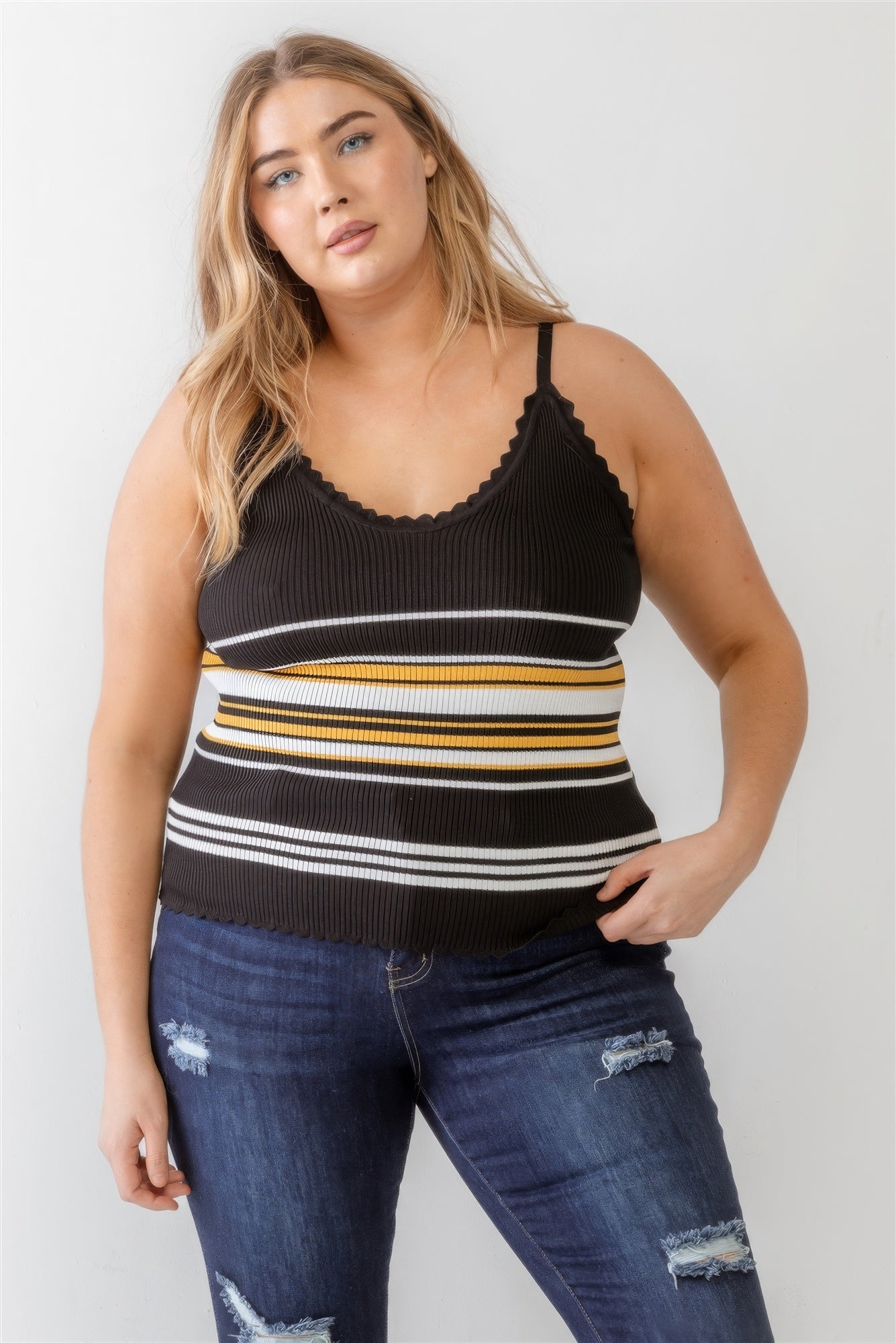 Plus Ribbed Ruffle Tank Top - ThingsWeUseAndLove 