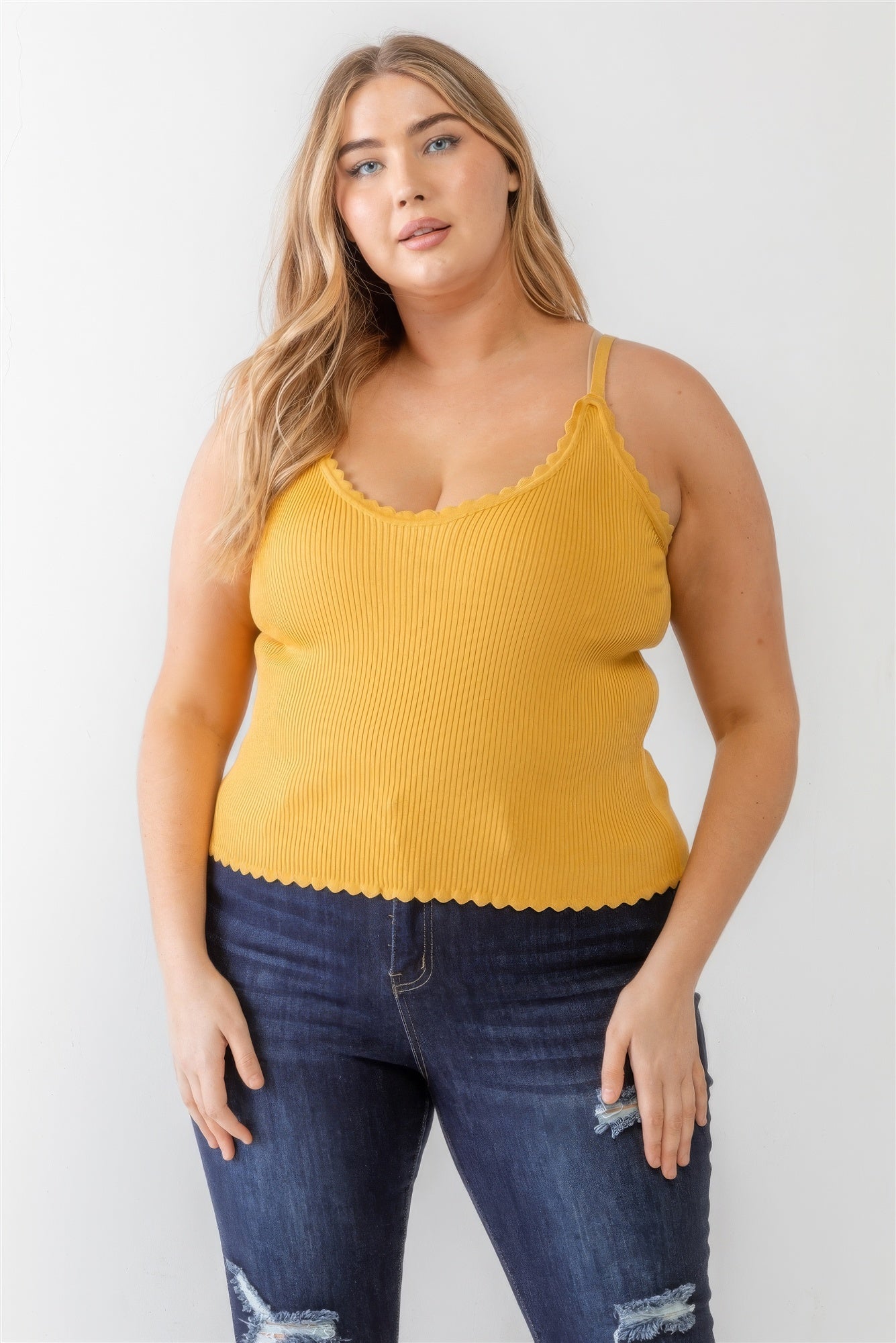 Plus Ribbed Ruffle Tank Top - ThingsWeUseAndLove 