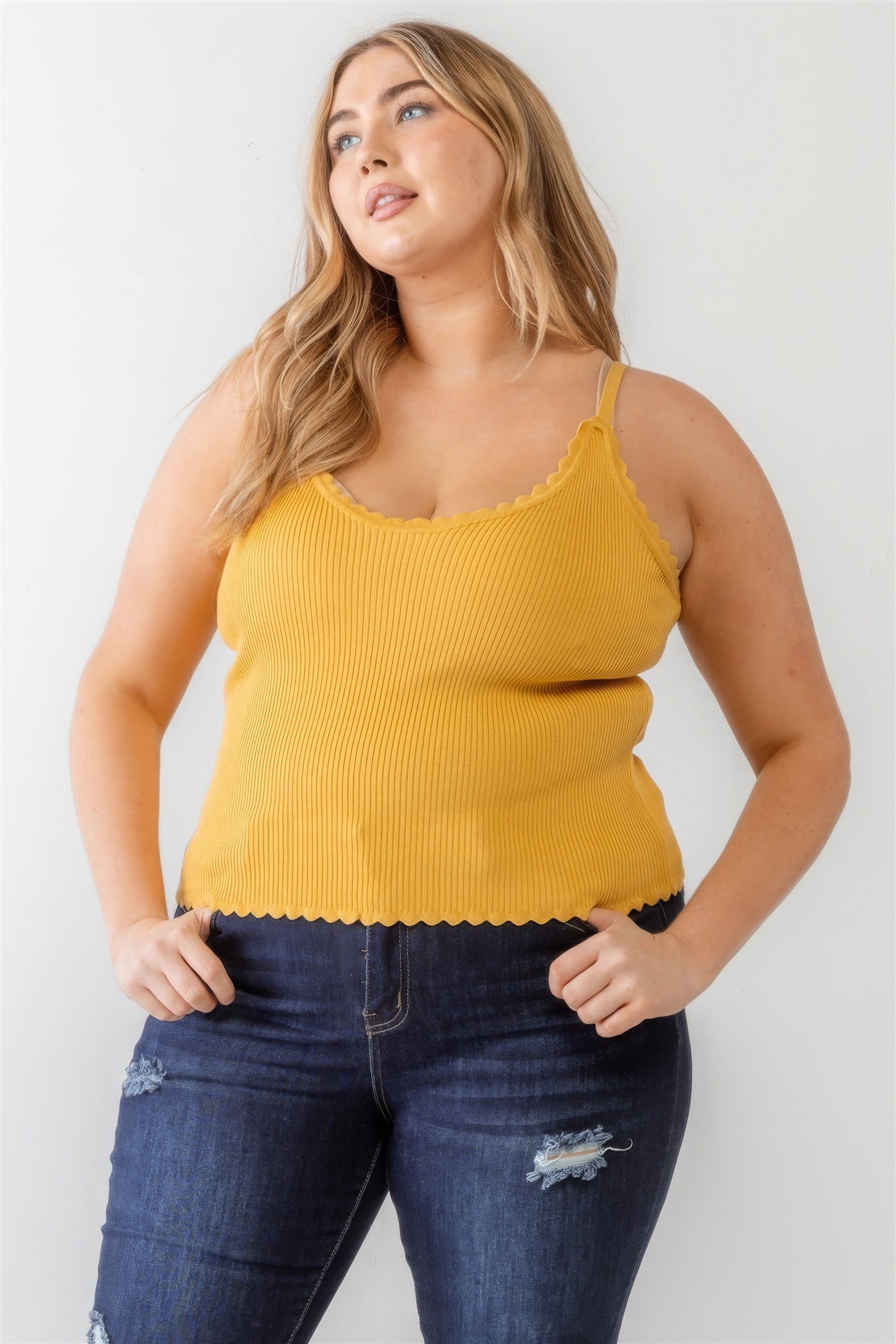 Plus Ribbed Ruffle Tank Top - ThingsWeUseAndLove 