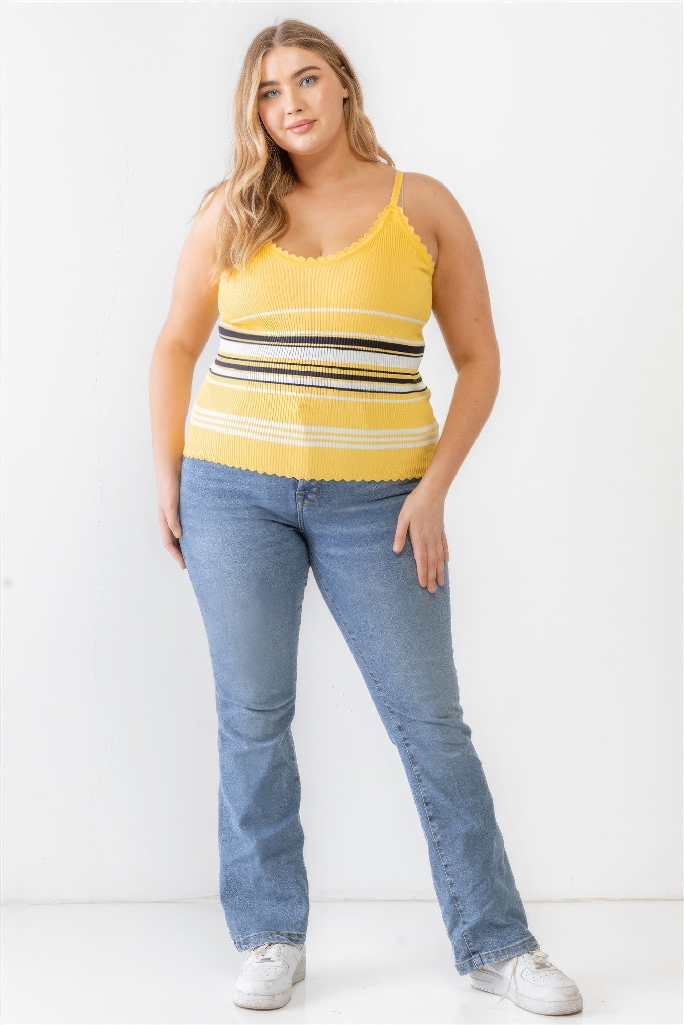 Plus Ribbed Ruffle Tank Top - ThingsWeUseAndLove 