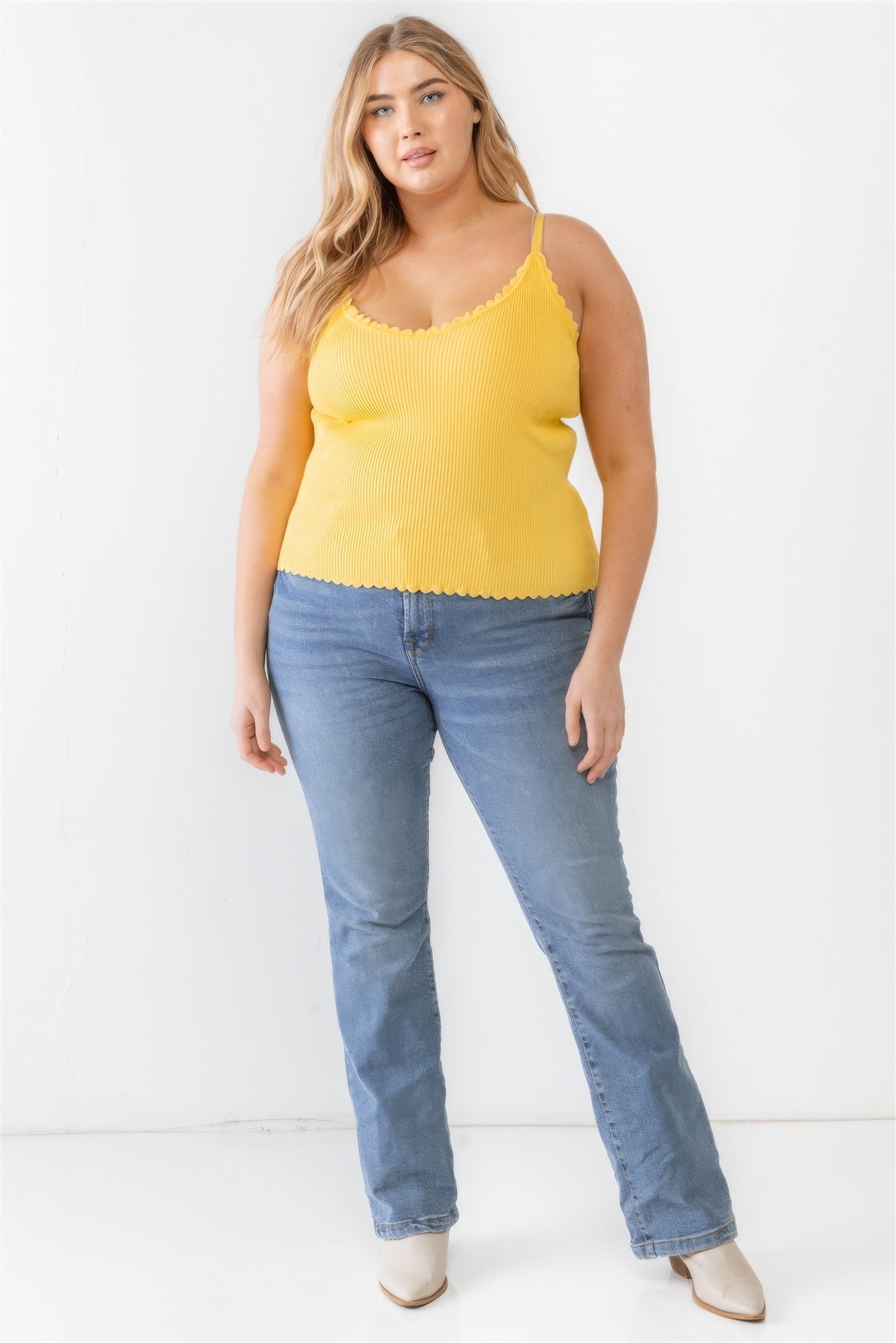 Plus Ribbed Ruffle Tank Top - ThingsWeUseAndLove 