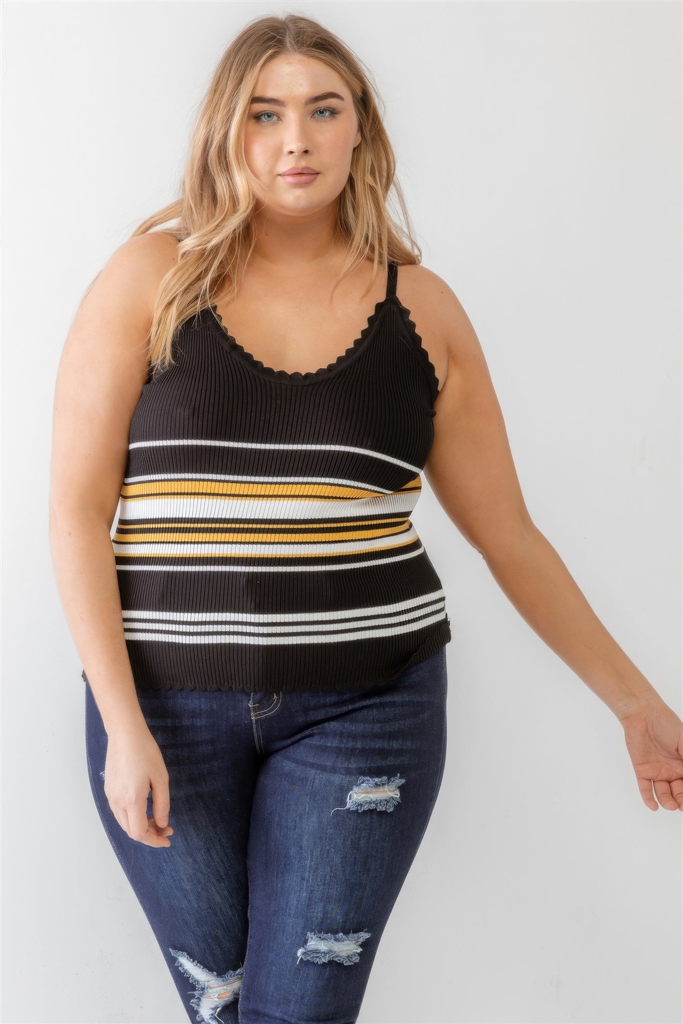 Plus Ribbed Ruffle Tank Top - ThingsWeUseAndLove 