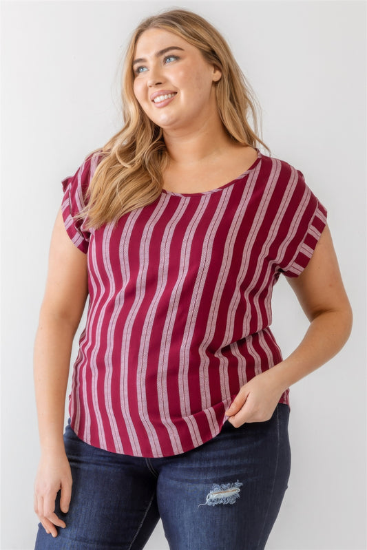 Plus Striped Short Sleeve Relax Top - ThingsWeUseAndLove 