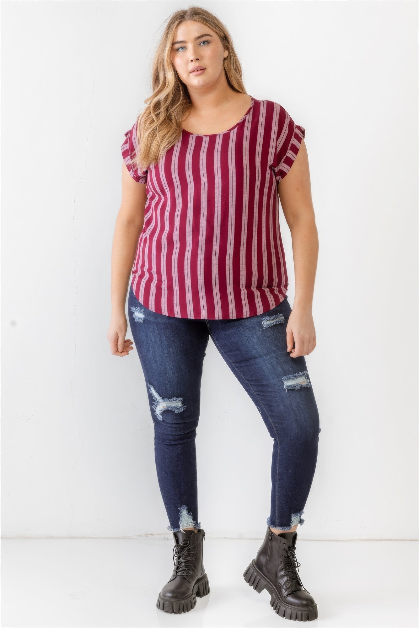 Plus Striped Short Sleeve Relax Top - ThingsWeUseAndLove 