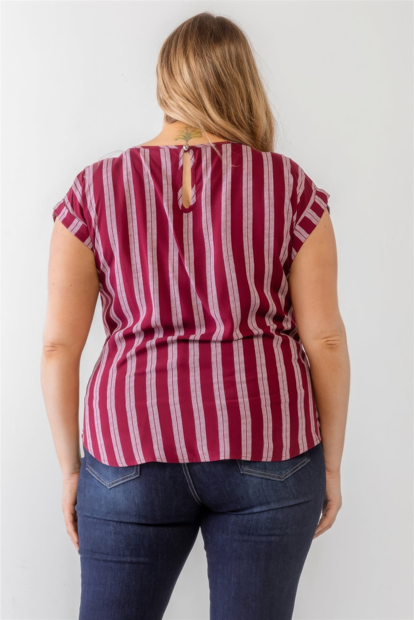 Plus Striped Short Sleeve Relax Top - ThingsWeUseAndLove 