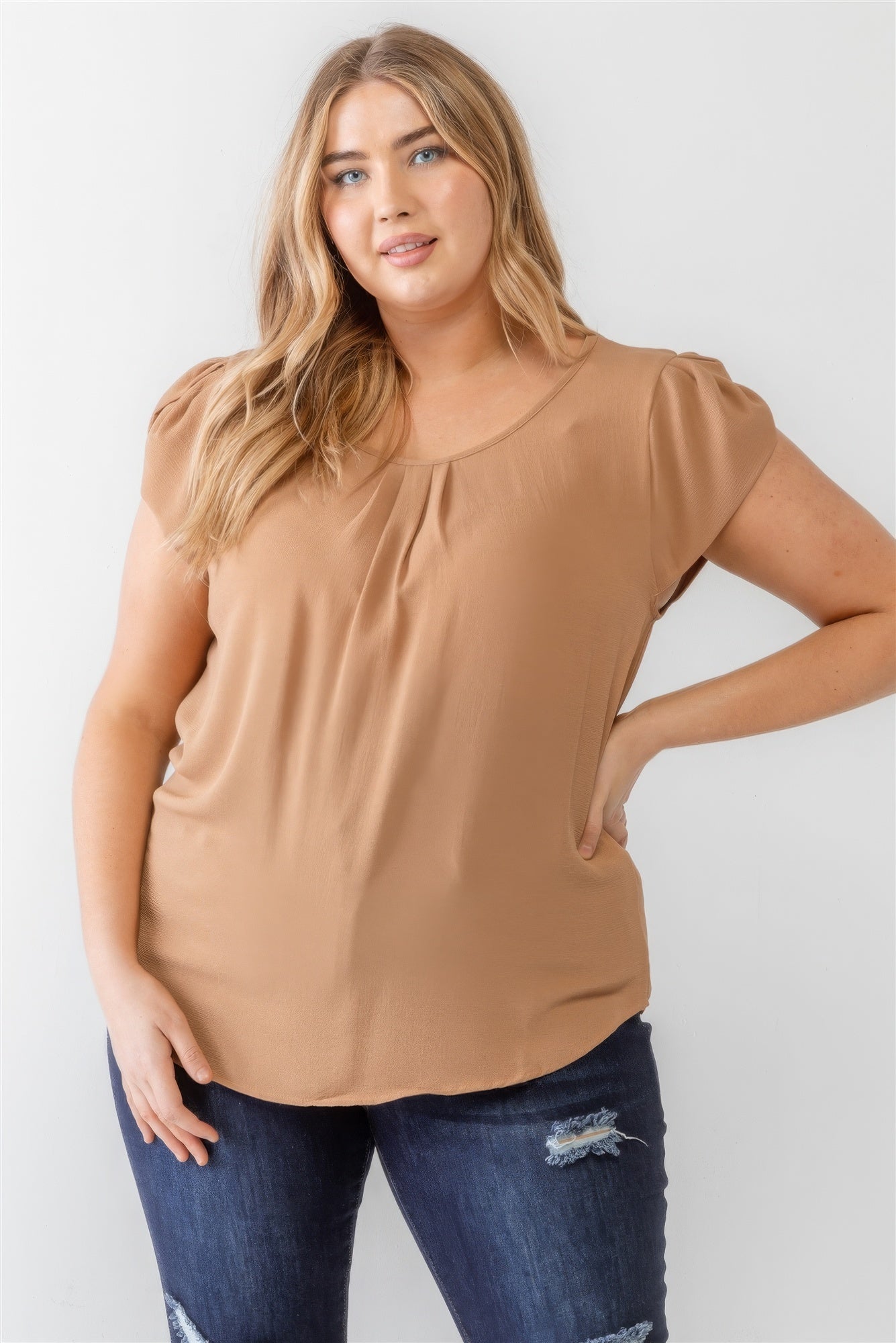 Plus Koshibo Textured Cap Sleeve Top - ThingsWeUseAndLove 