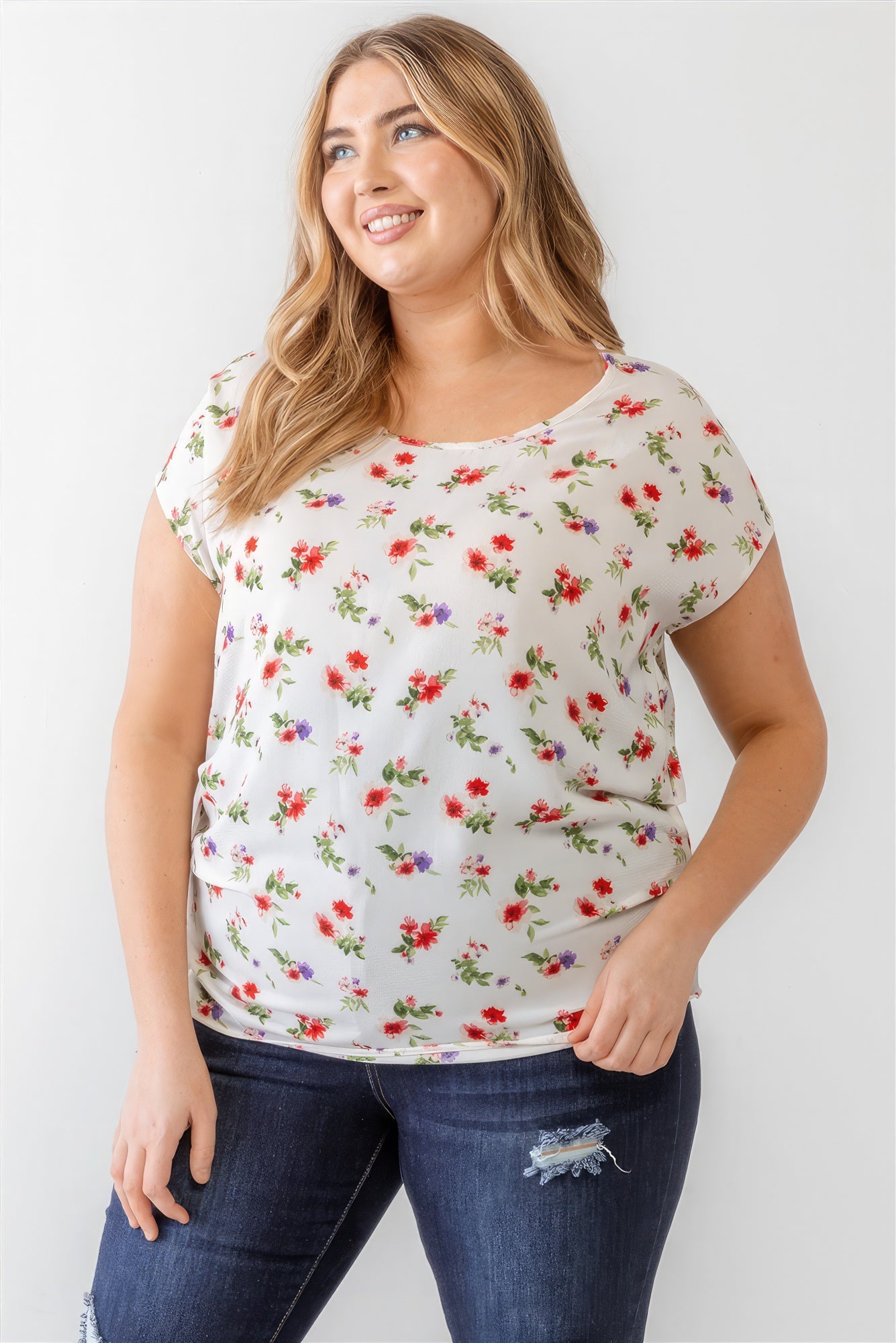 Plus Flower Print Ruched Top - ThingsWeUseAndLove 