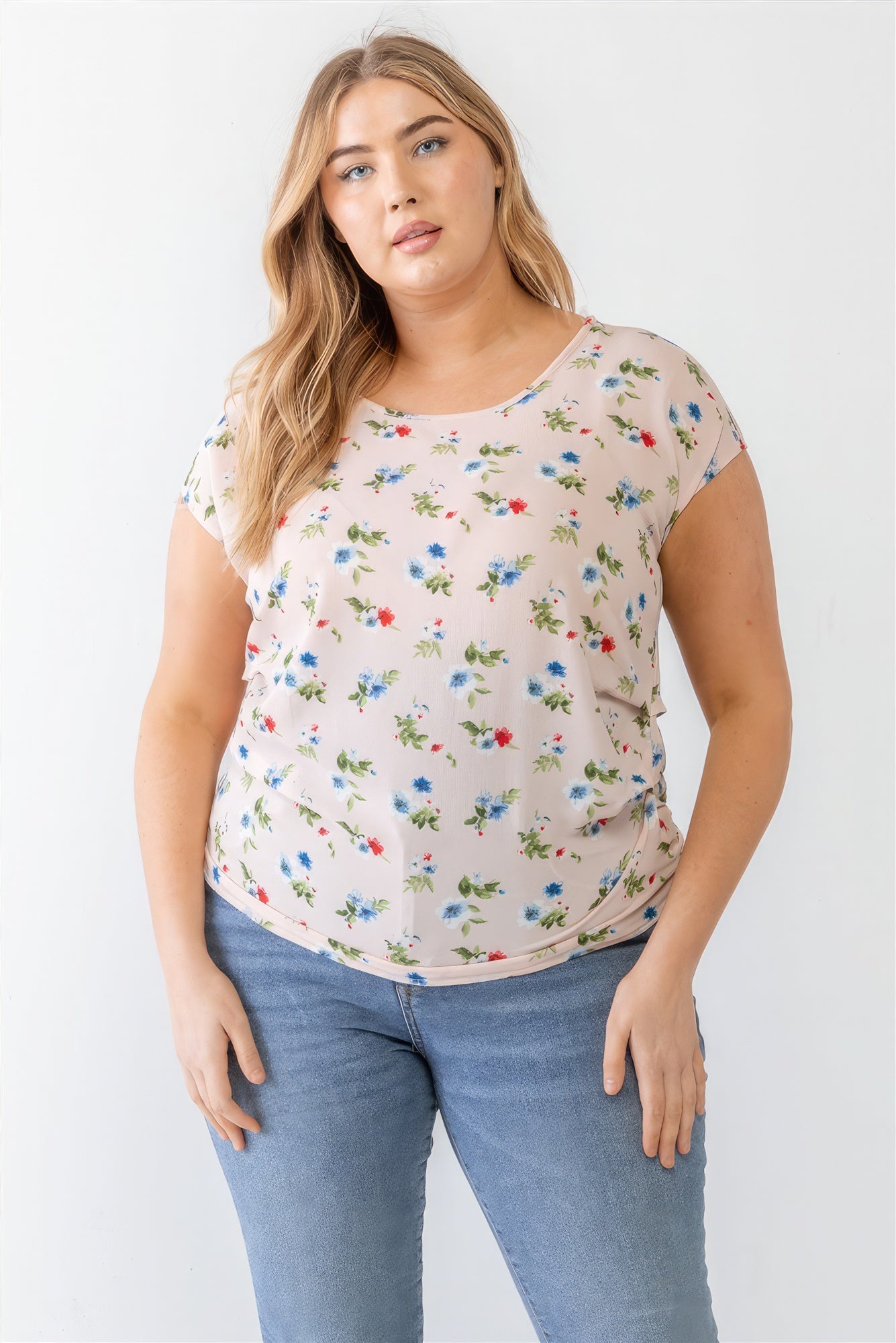 Plus Flower Print Ruched Top - ThingsWeUseAndLove 