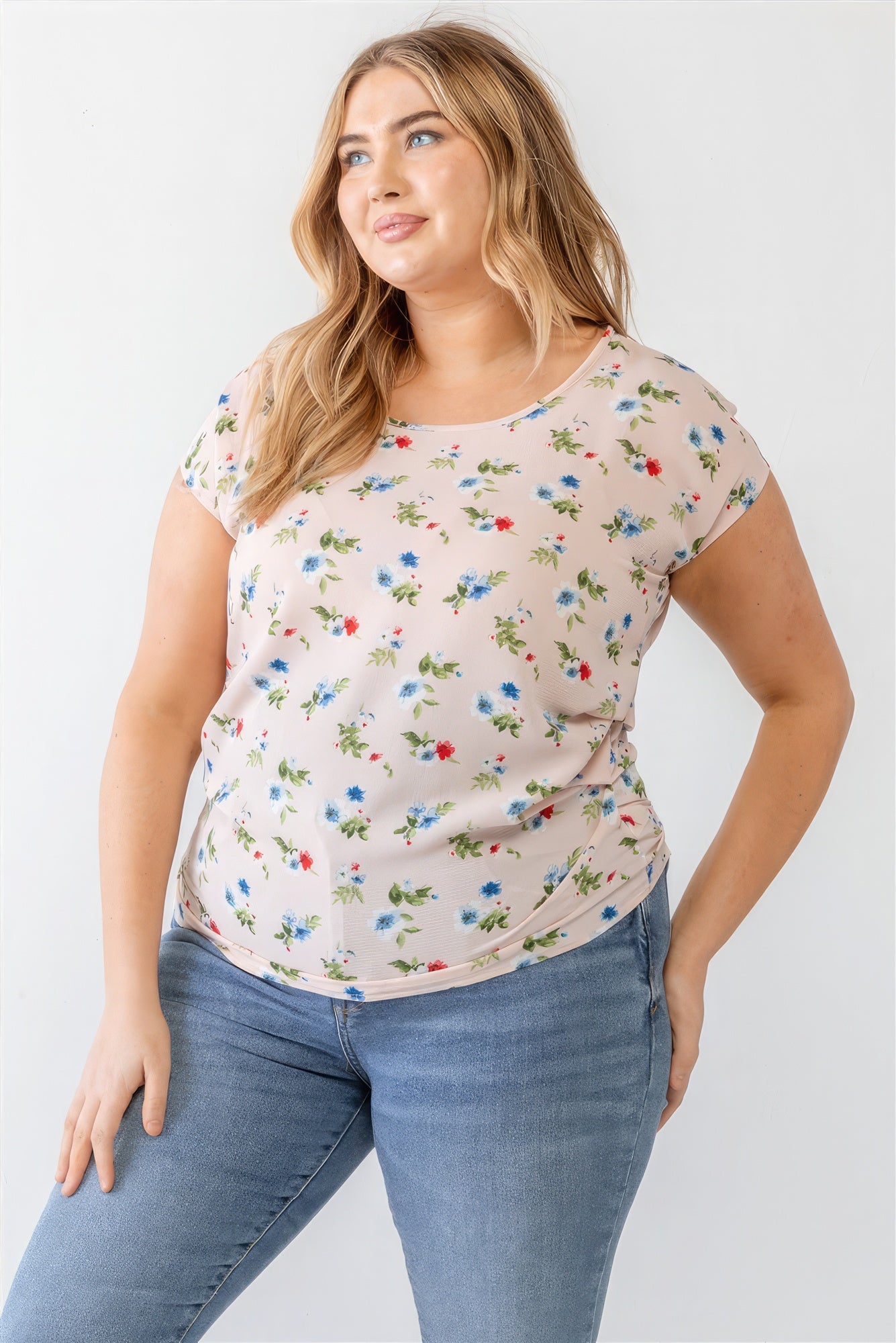 Plus Flower Print Ruched Top - ThingsWeUseAndLove 