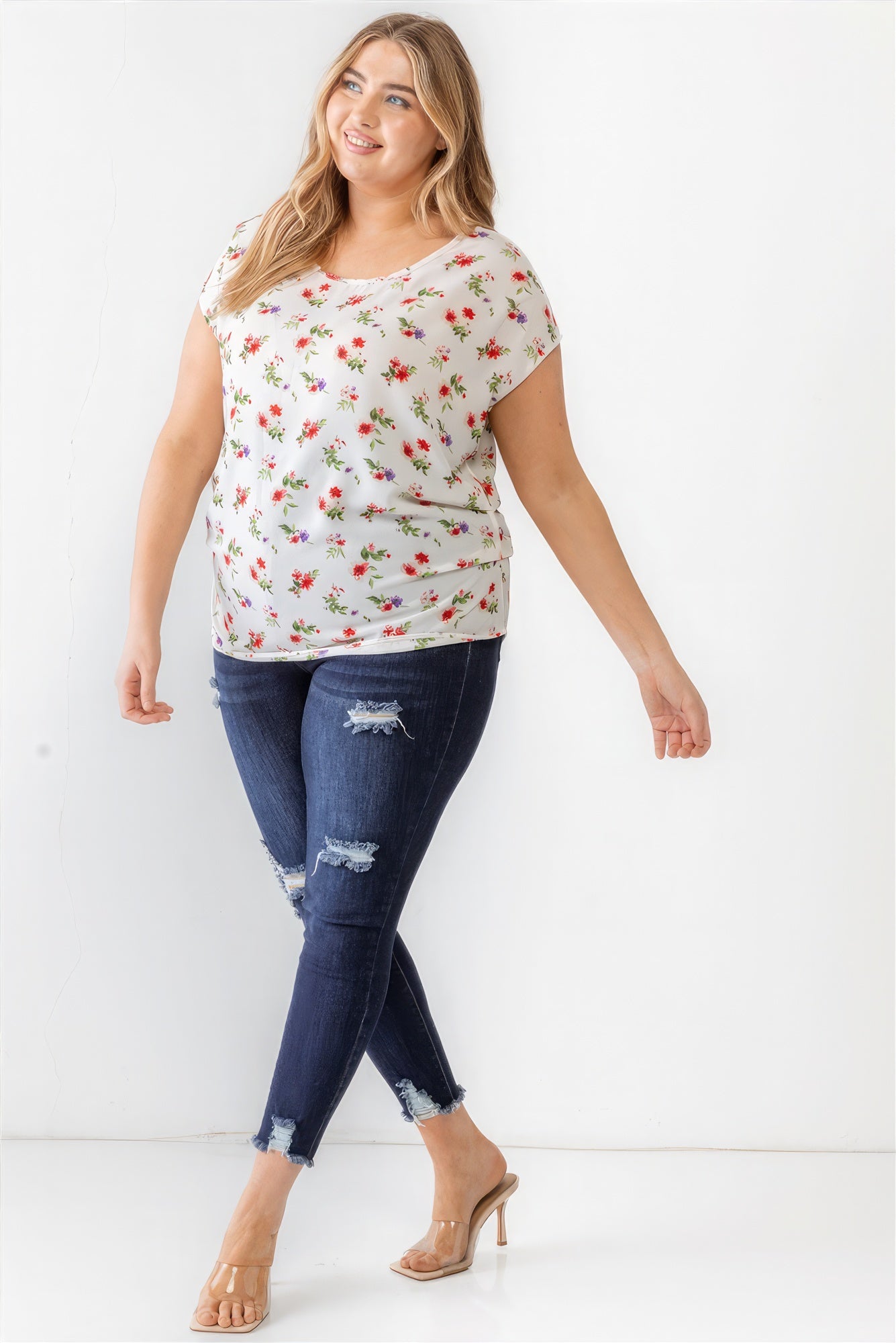 Plus Flower Print Ruched Top - ThingsWeUseAndLove 