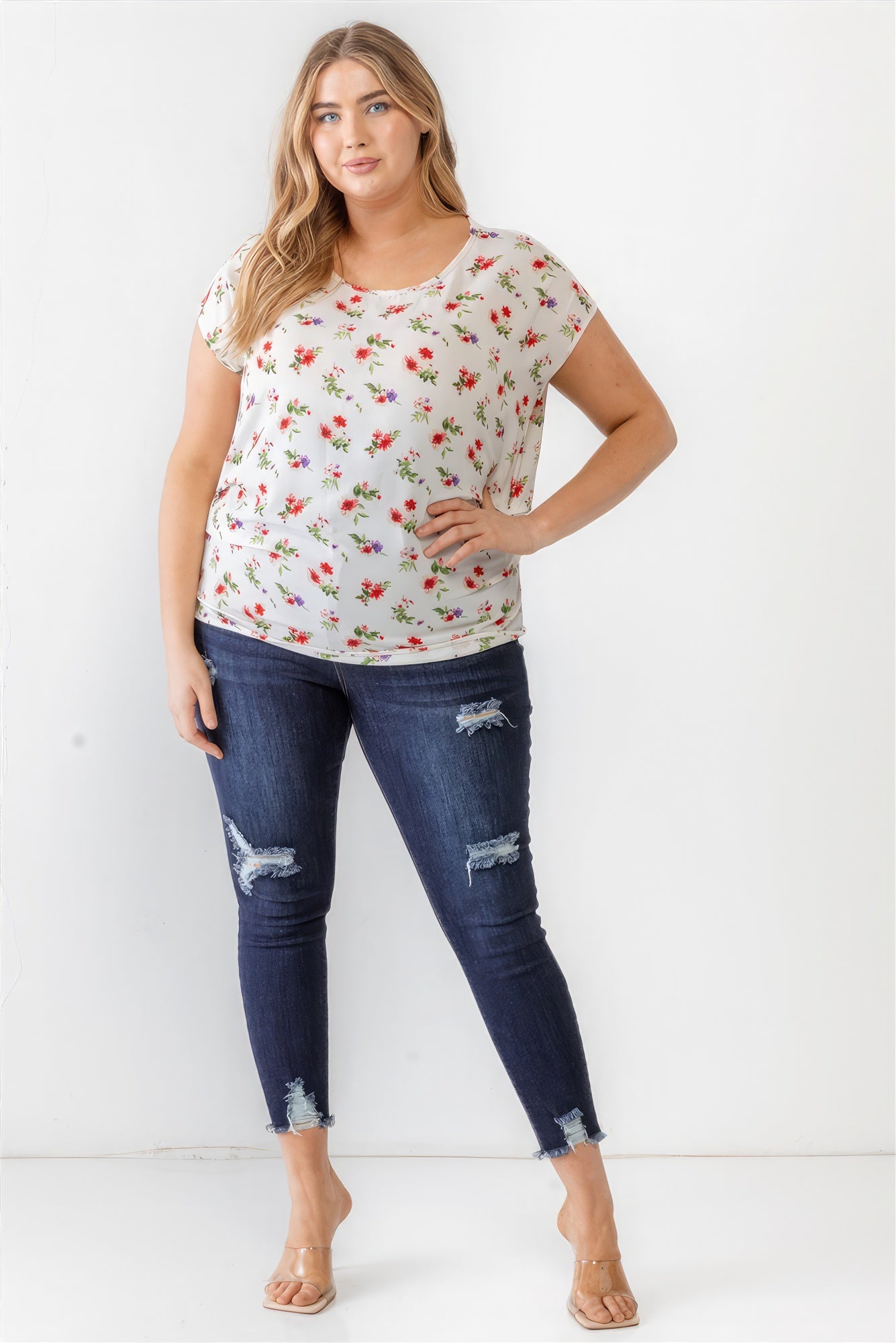 Plus Flower Print Ruched Top - ThingsWeUseAndLove 