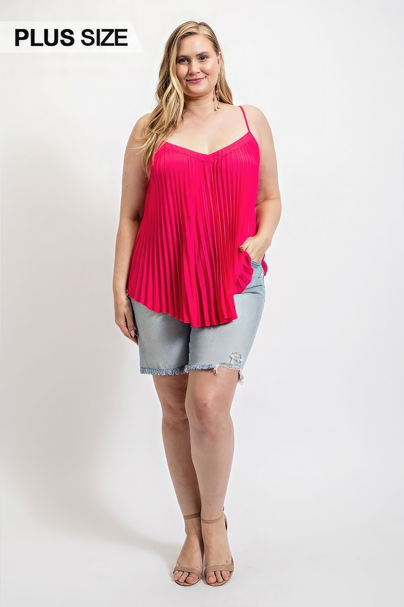 Pleated Tank Top With Adjustable Strap - ThingsWeUseAndLove 