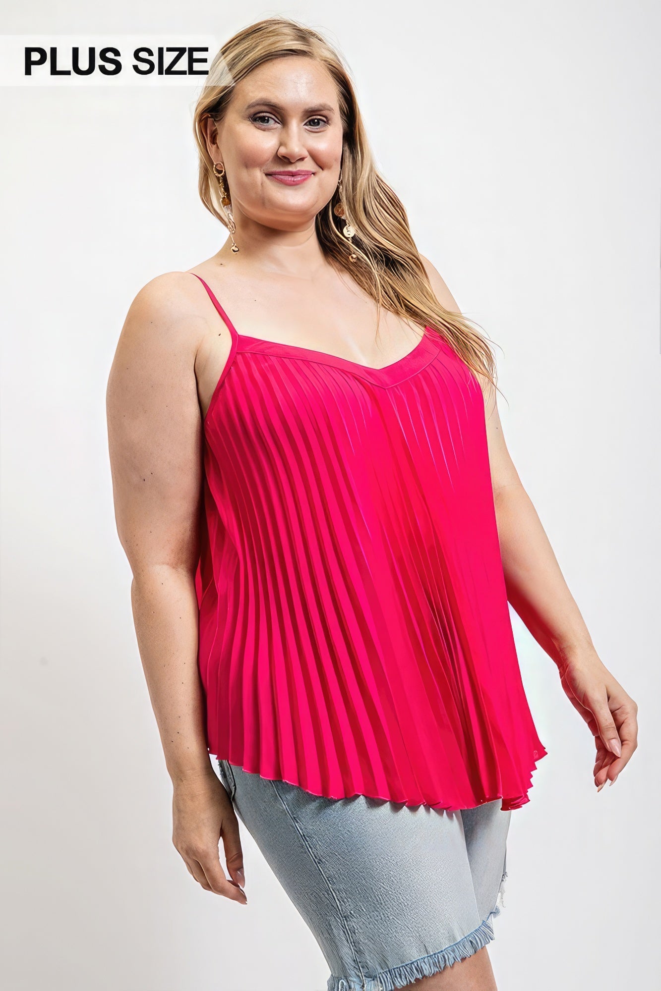 Pleated Tank Top With Adjustable Strap - ThingsWeUseAndLove 