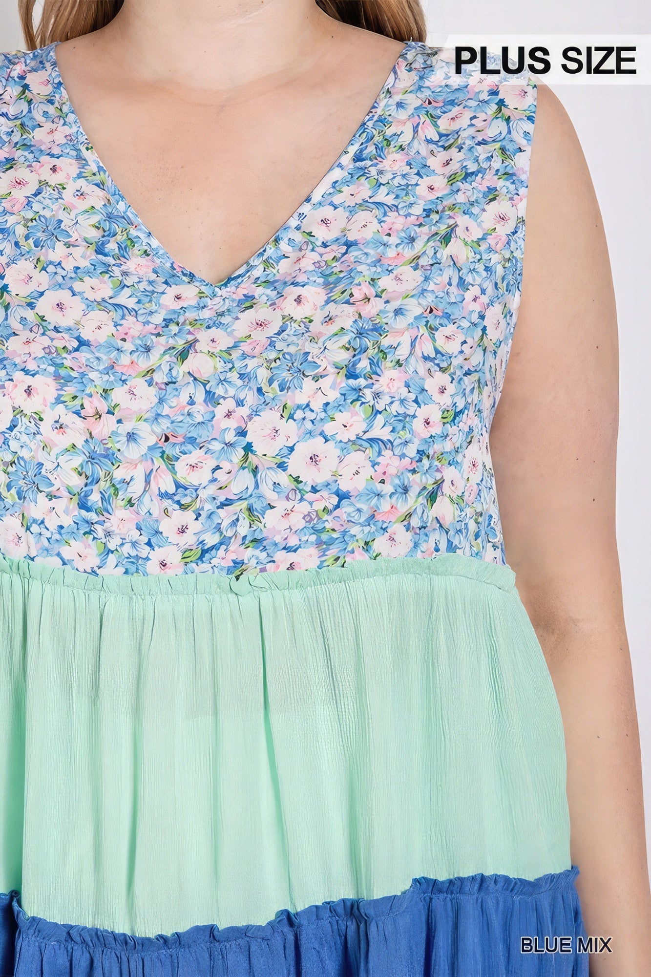 Floral Color Block Ruffle Detail Tiered V-neck Top - ThingsWeUseAndLove 