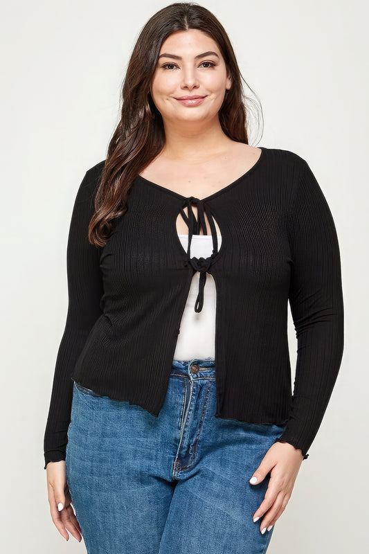 Solid Ribbed Pointelle Cardigan - ThingsWeUseAndLove 