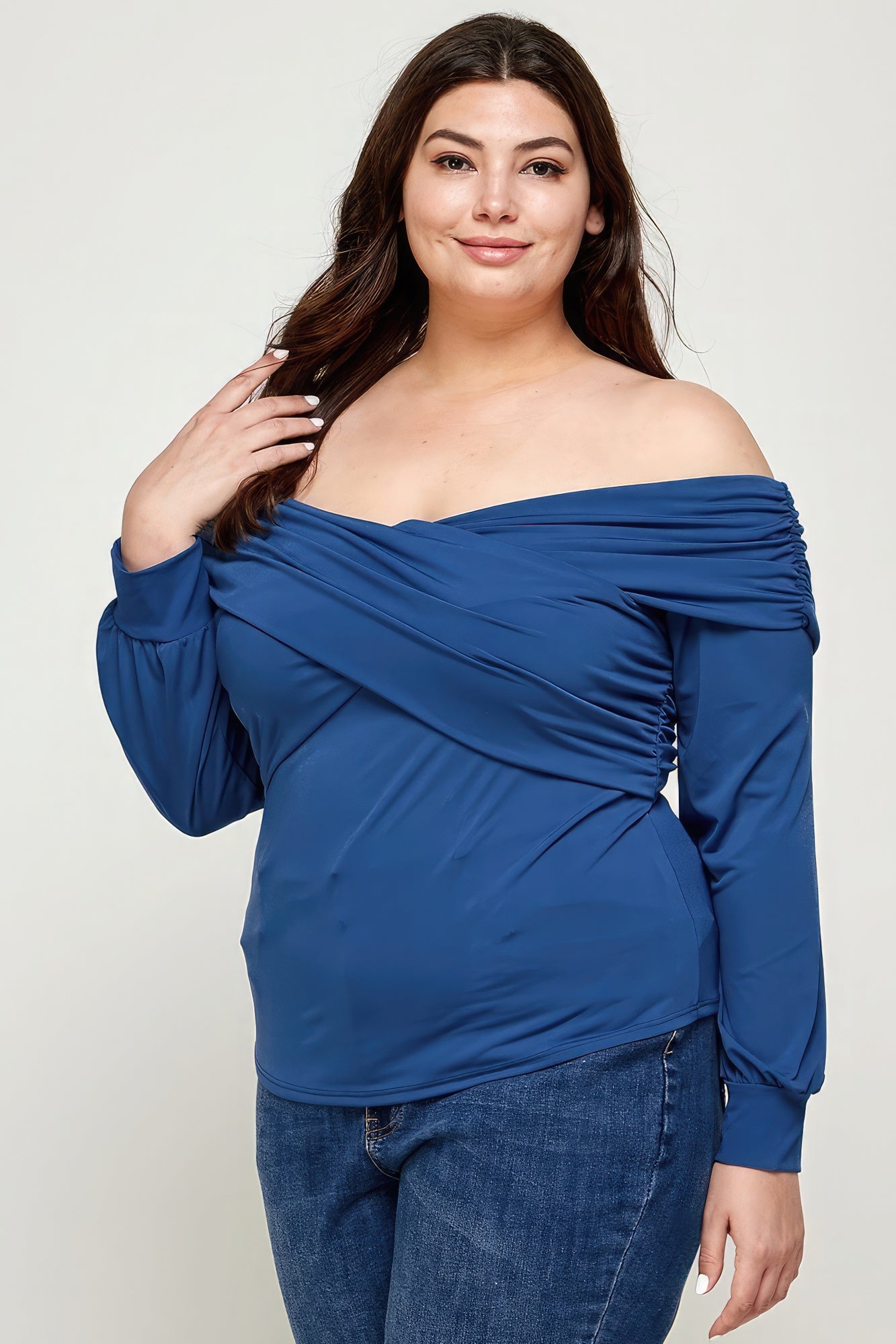 Plus Size Solid Wrap Dressy Top - ThingsWeUseAndLove 