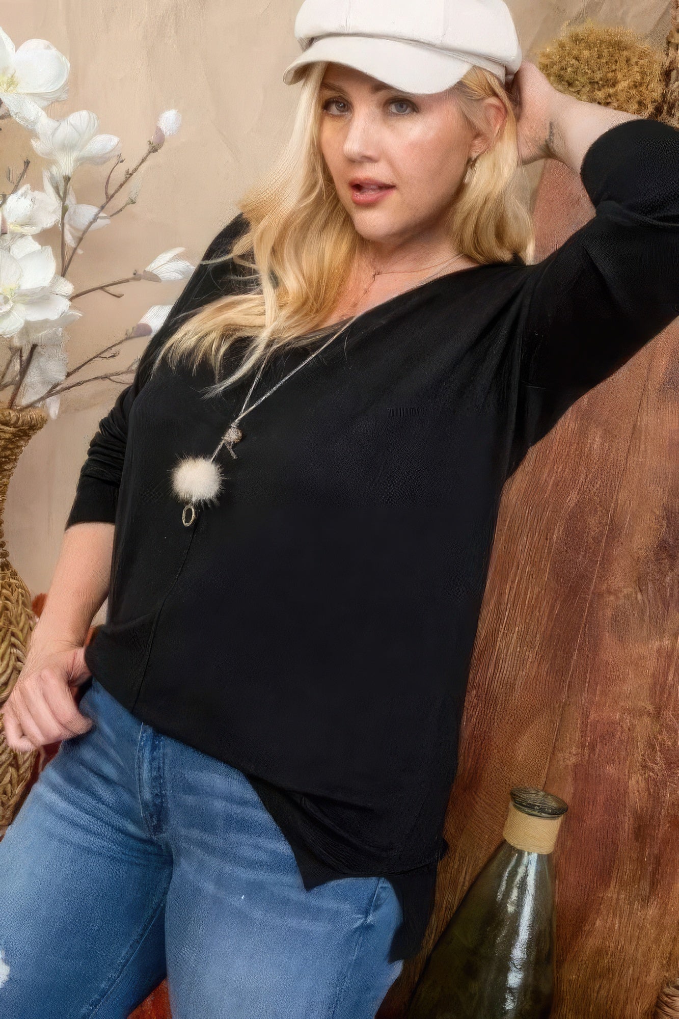 Plus Size V Neck 3/4 Sleeve Side Slit Hi-lo Sweater - ThingsWeUseAndLove 