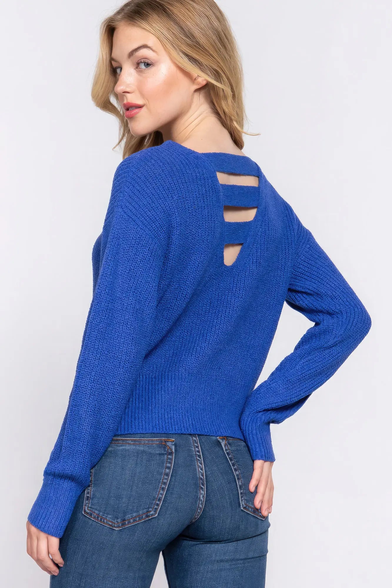 Dolman Slv Strappy Open Back Sweater - ThingsWeUseAndLove 