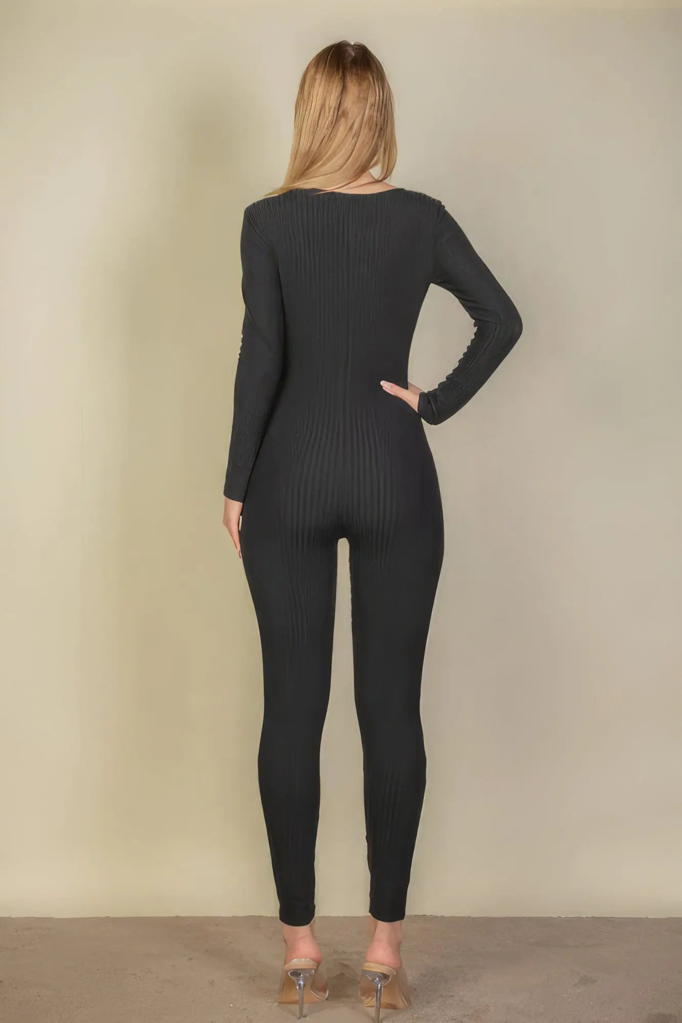 Ribbed Scoop Neck Long Sleeve Jumpsuit - ThingsWeUseAndLove 