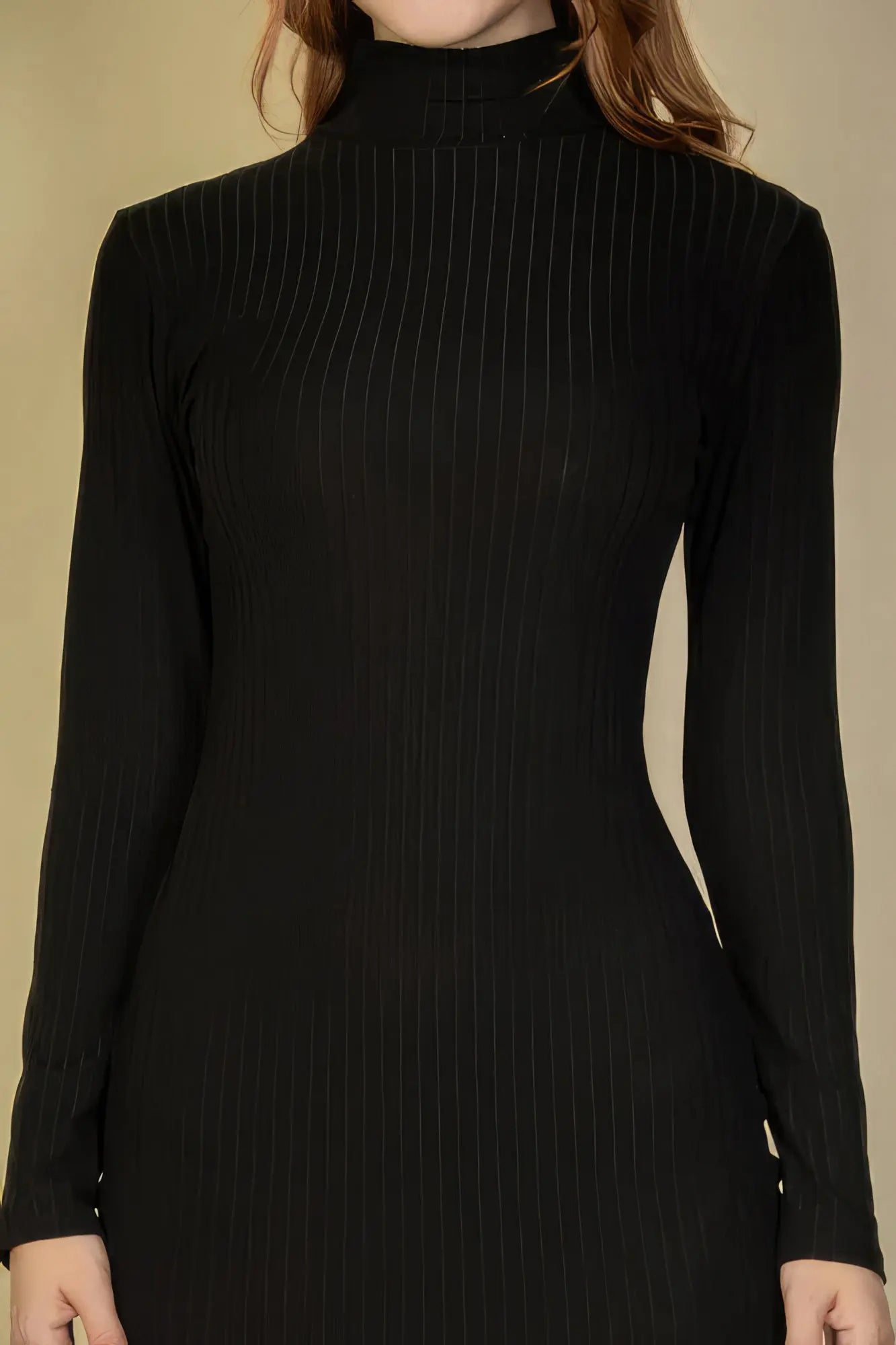 Ribbed Mock Neck Long Sleeve Bodycon Midi Dress - ThingsWeUseAndLove 