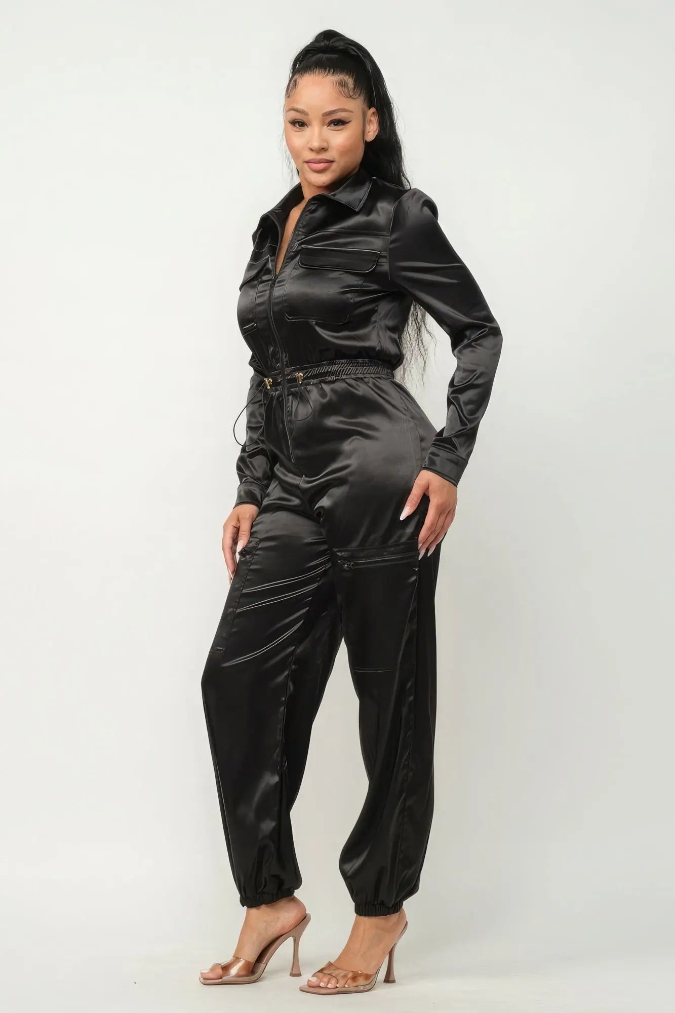 Front Zipper Pockets Top And Pants Jumpsuit - ThingsWeUseAndLove 