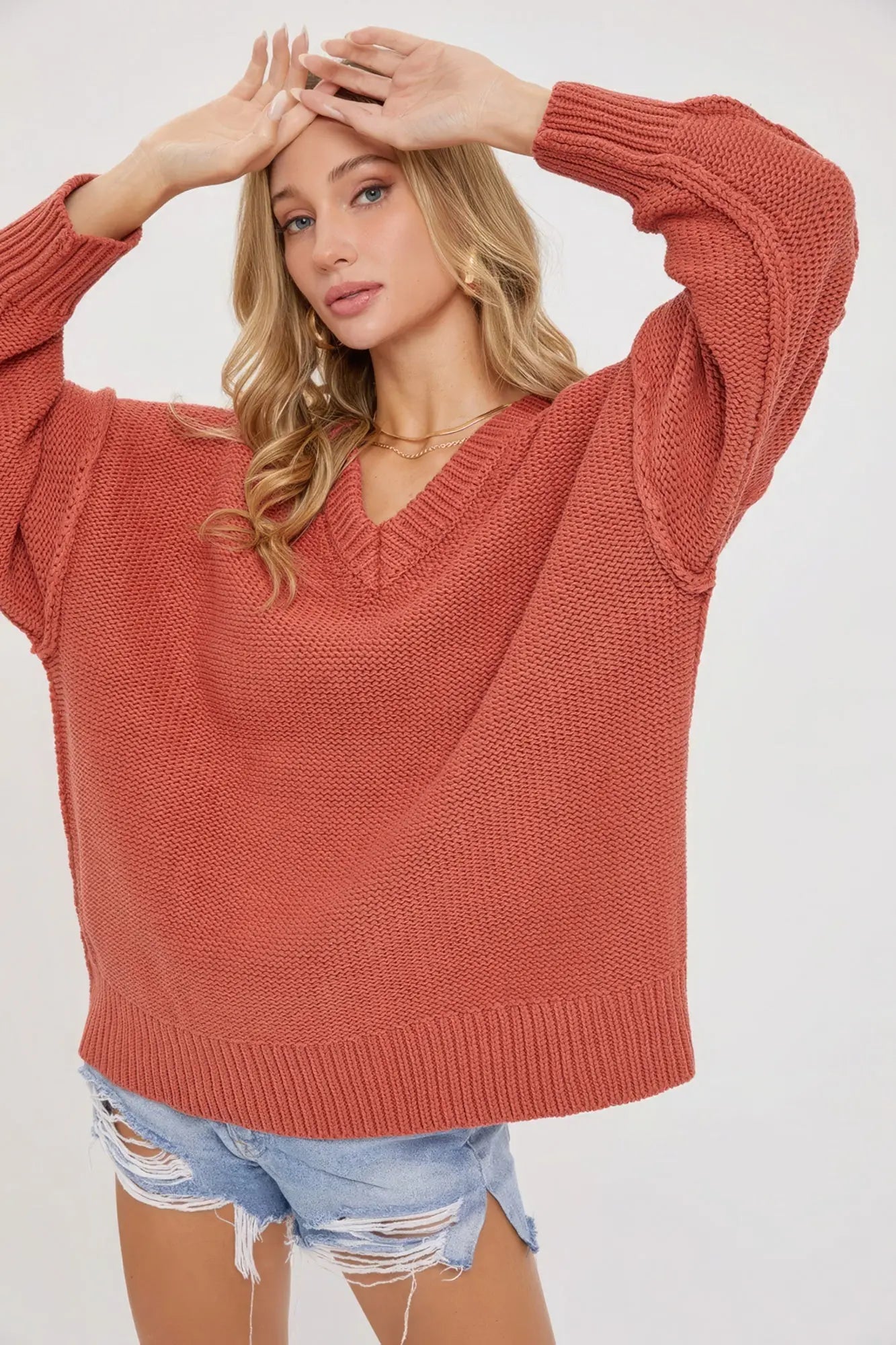 V Neck Oversized Sweater - ThingsWeUseAndLove 