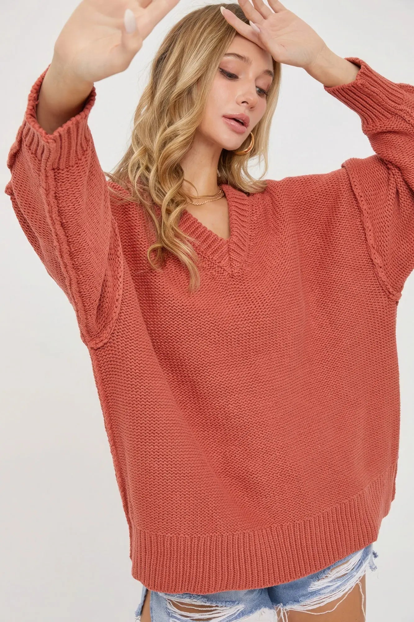 V Neck Oversized Sweater - ThingsWeUseAndLove 