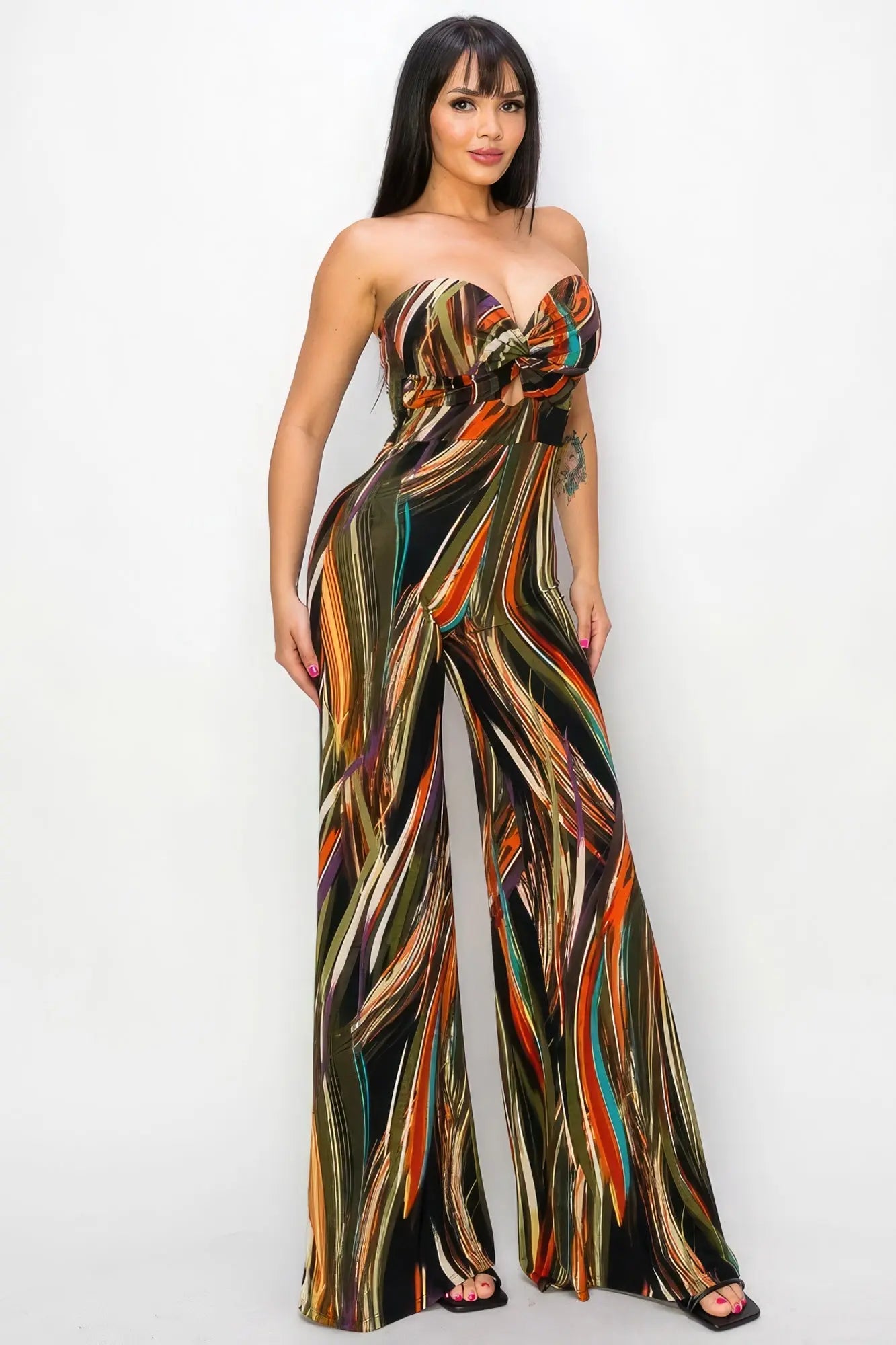 Allover Print Twist Front Wide Leg Jumpsuit - ThingsWeUseAndLove 