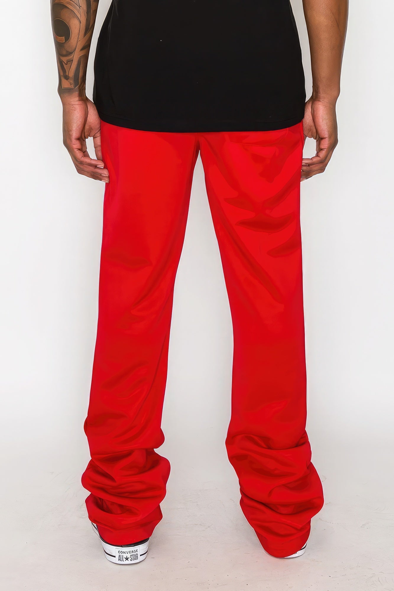 Solid Flare Stacked Track Pants - ThingsWeUseAndLove 